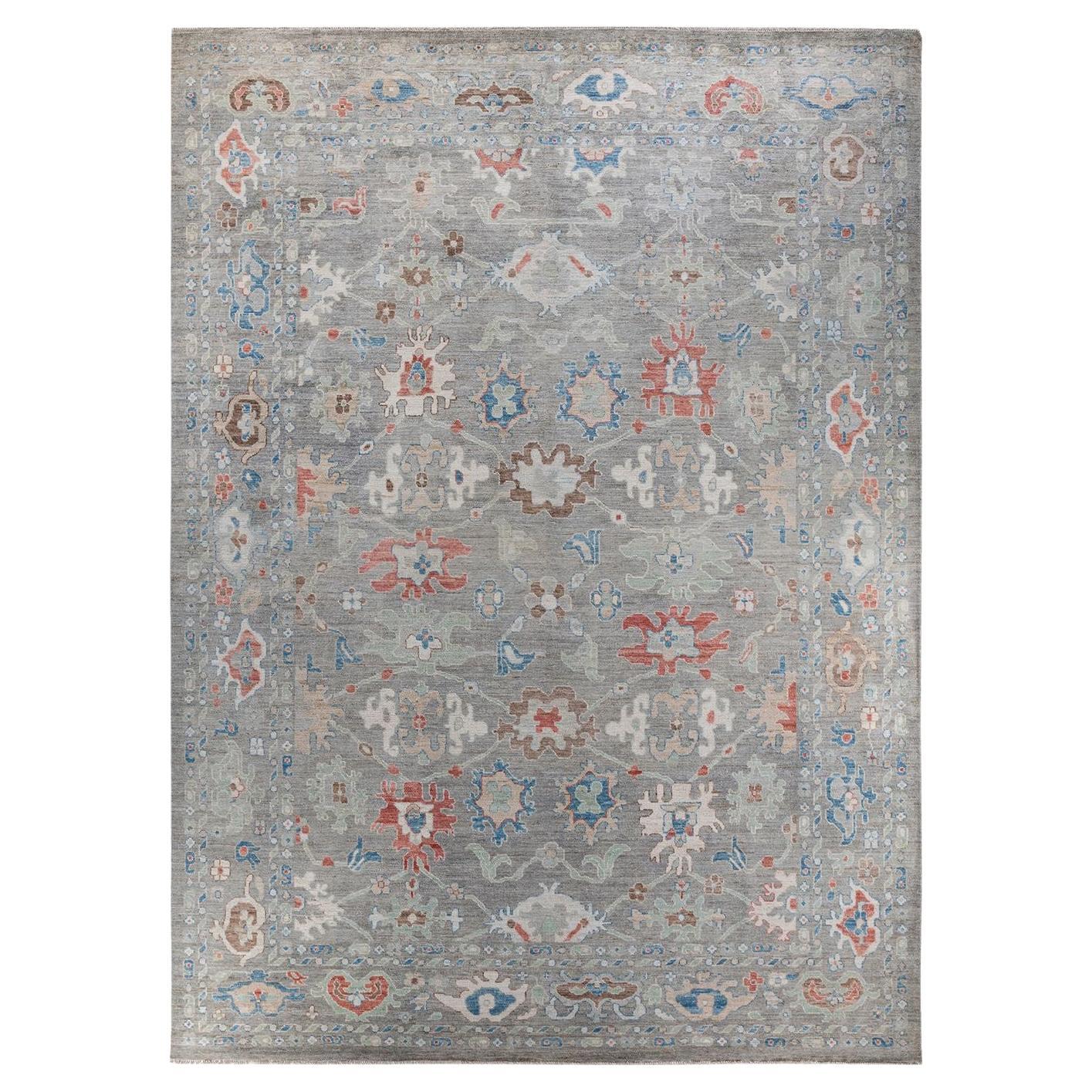 Oushak, One-of-a-Kind Hand Knotted Runner Rug, Gray For Sale