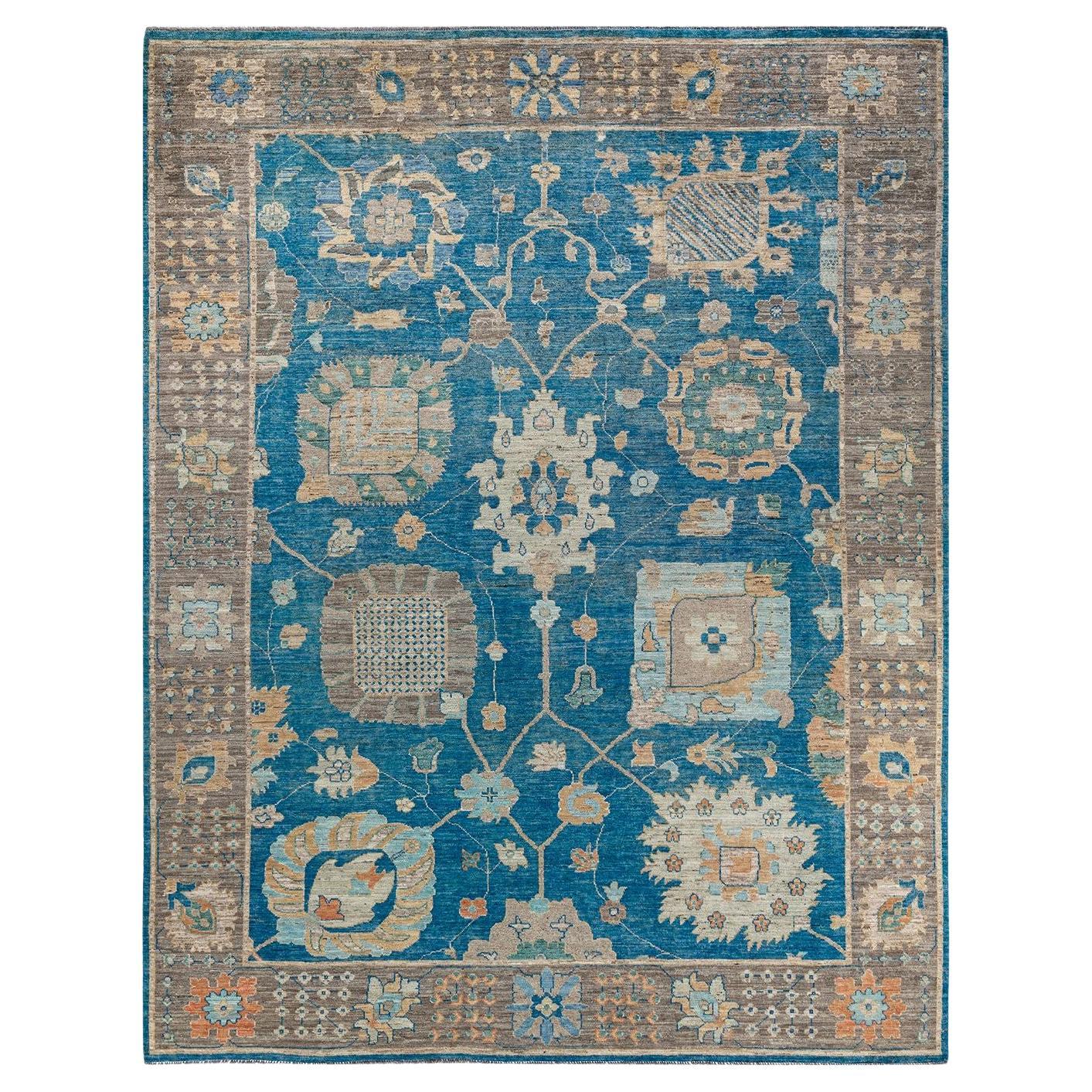 Oushak, One-of-a-Kind Hand Knotted Runner Rug, Green