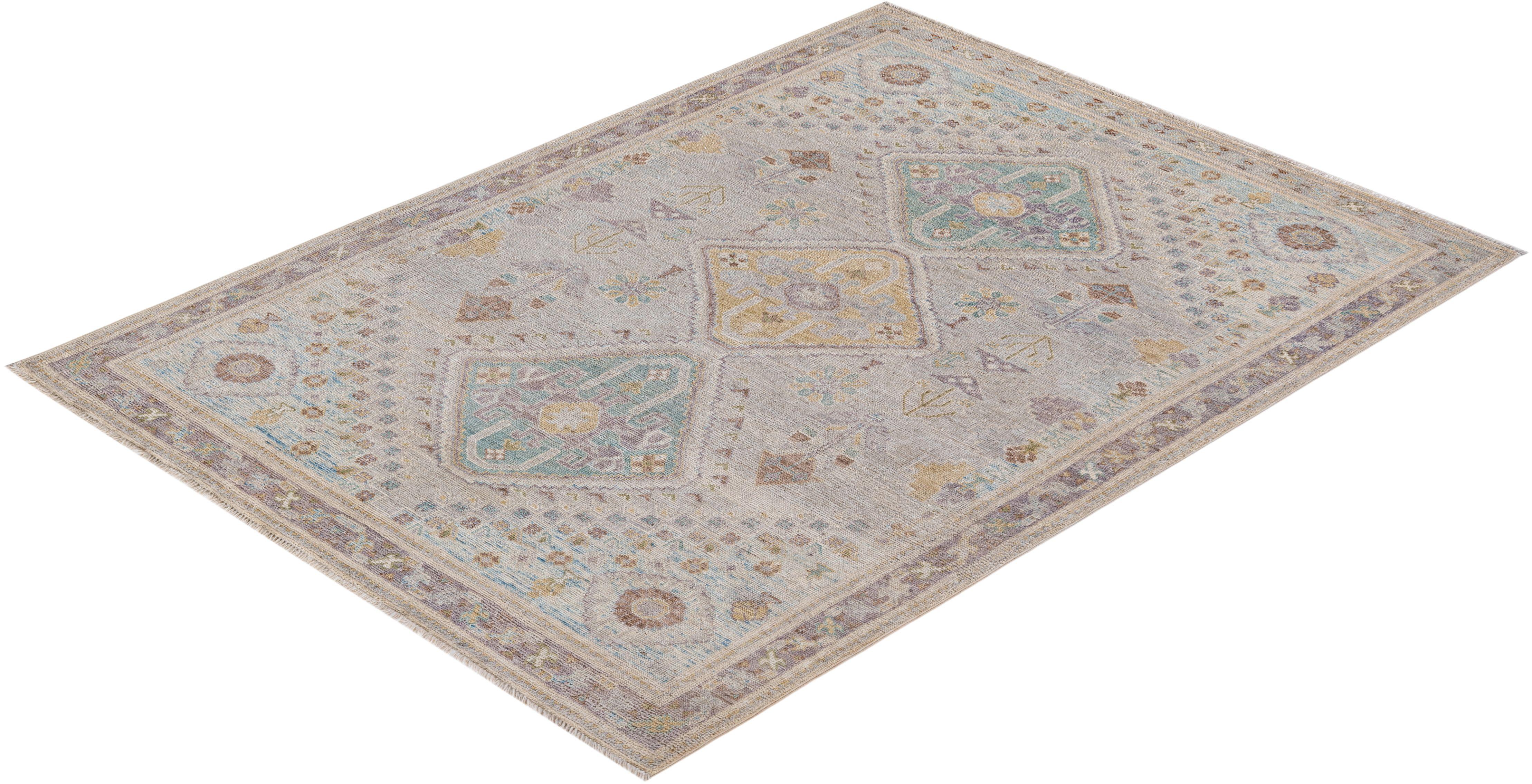Oushak, One-of-a-kind hand knotted Runner Rug, Ivory For Sale 1
