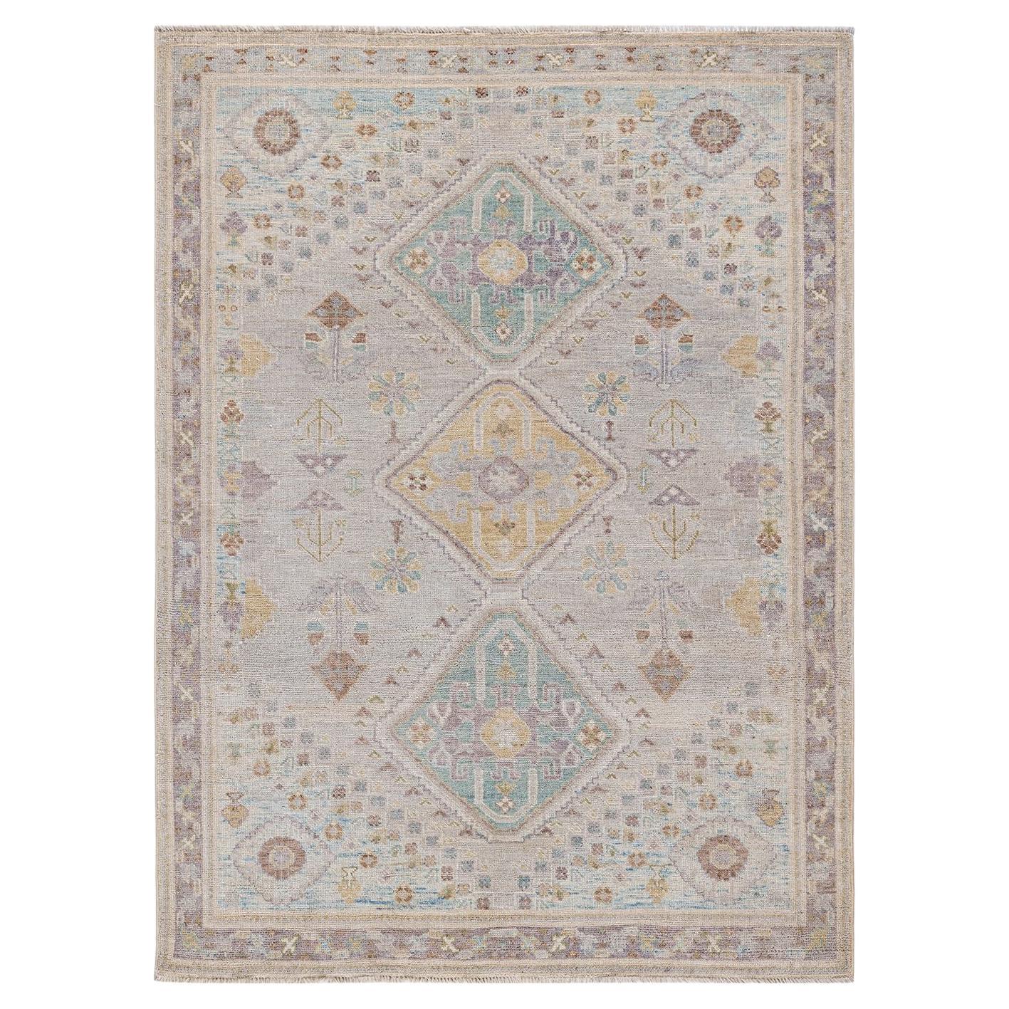 Oushak, One-of-a-kind hand knotted Runner Rug, Ivory For Sale