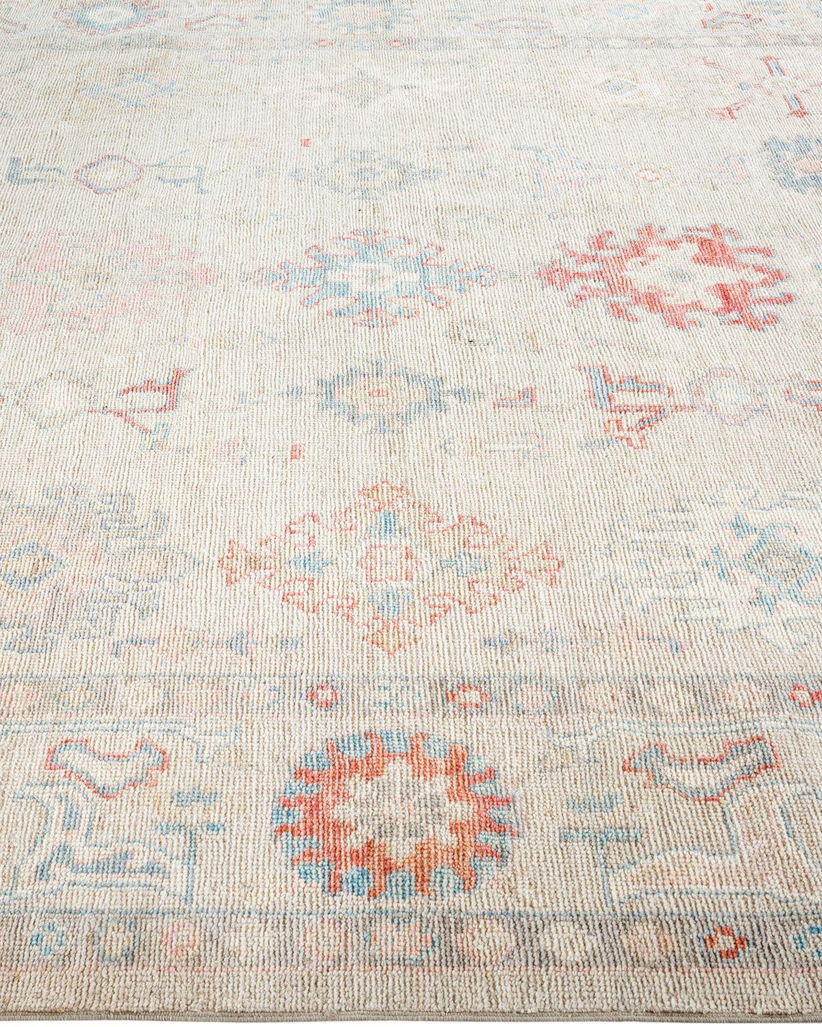 Pakistani Oushak, One-of-a-kind Hand Knotted Runner Rug, Ivory For Sale