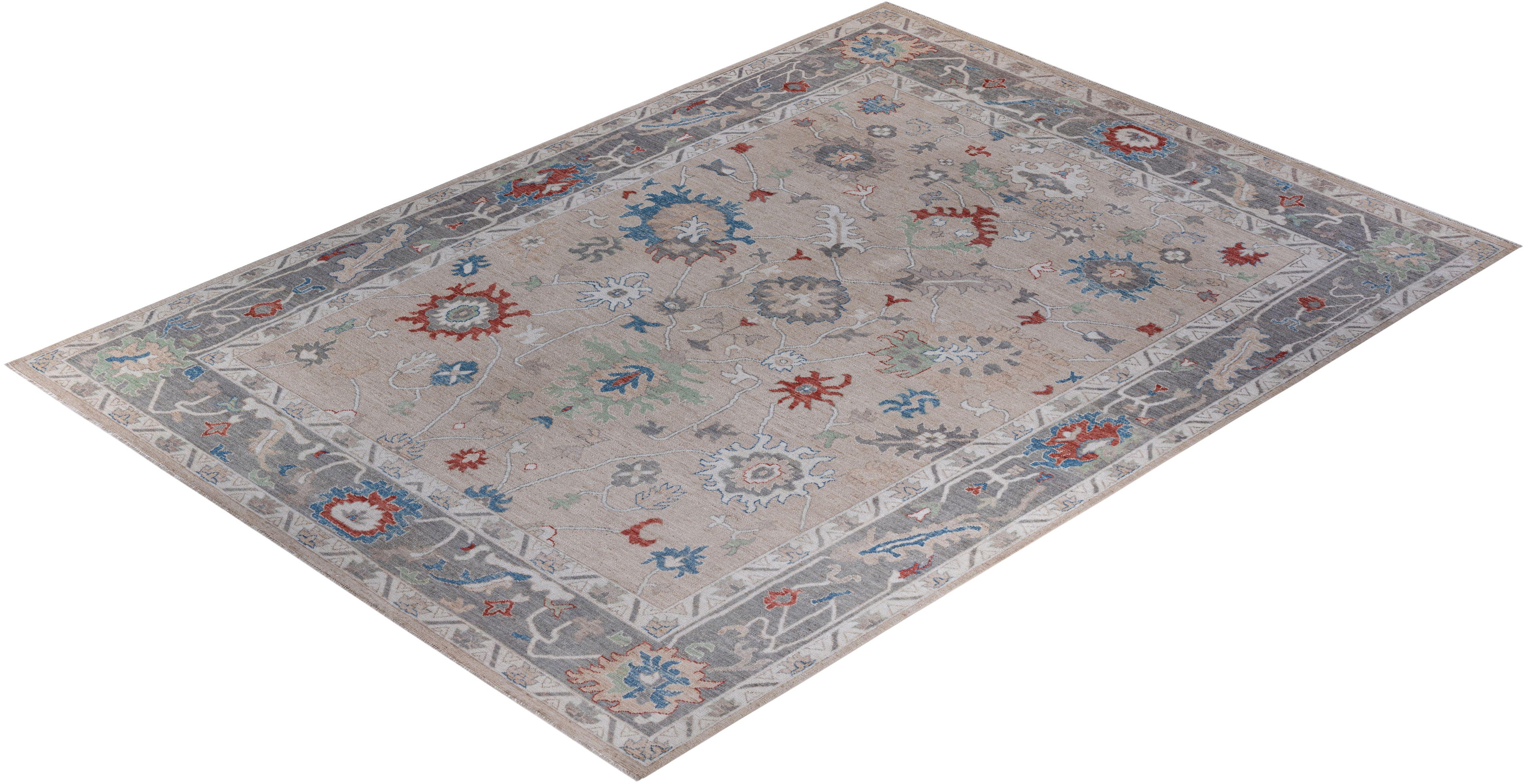 Oushak, One-of-a-kind Hand Knotted Runner Rug, Ivory For Sale 1