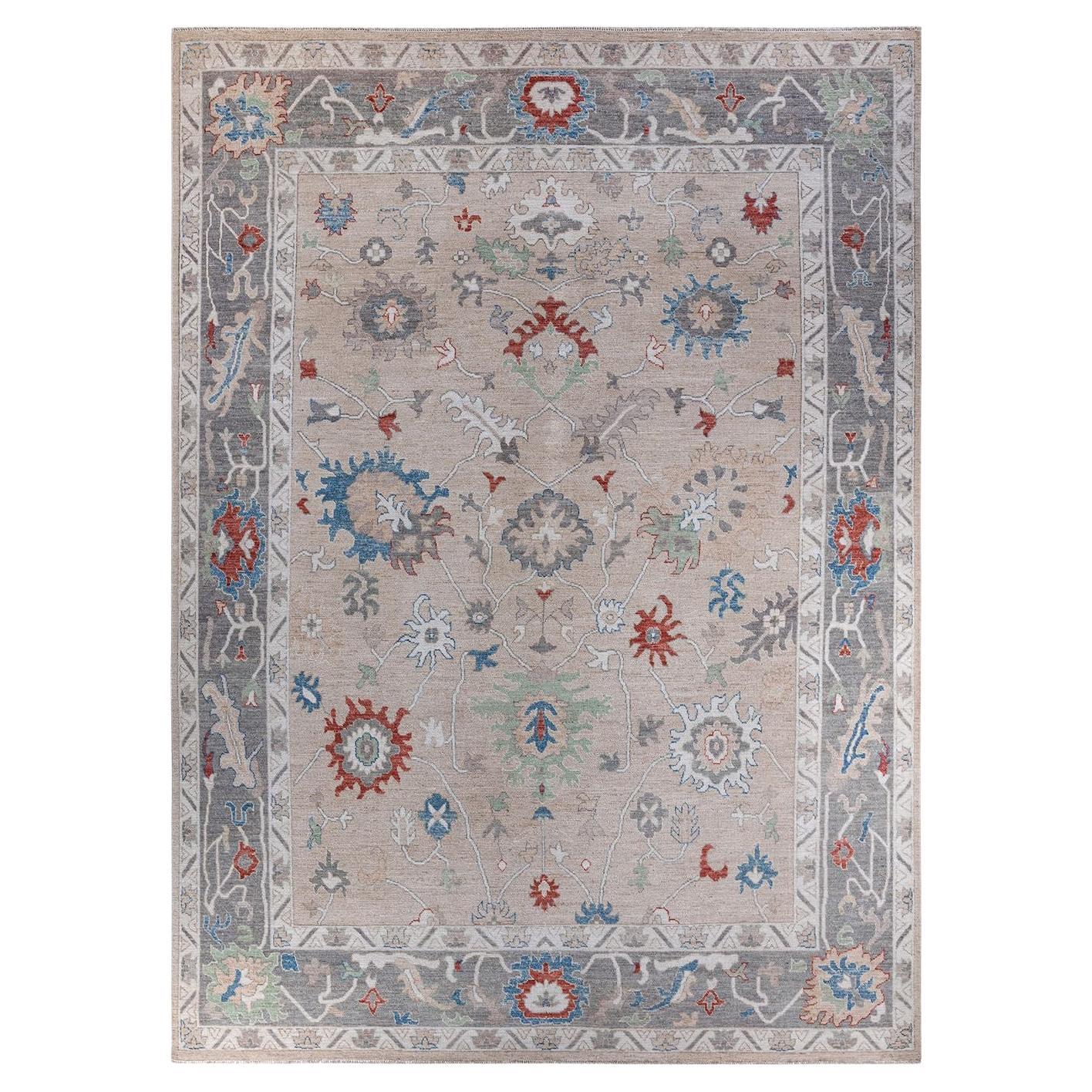 Oushak, One-of-a-kind Hand Knotted Runner Rug, Ivory For Sale