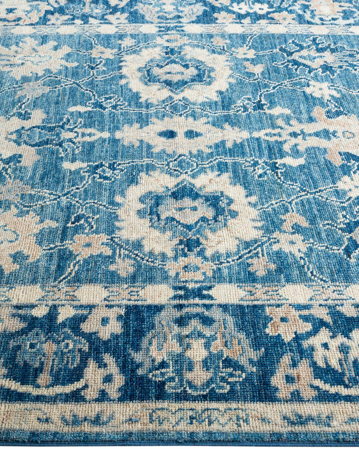 Pakistani Oushak, One-of-a-kind Hand Knotted Runner Rug, Light Blue For Sale