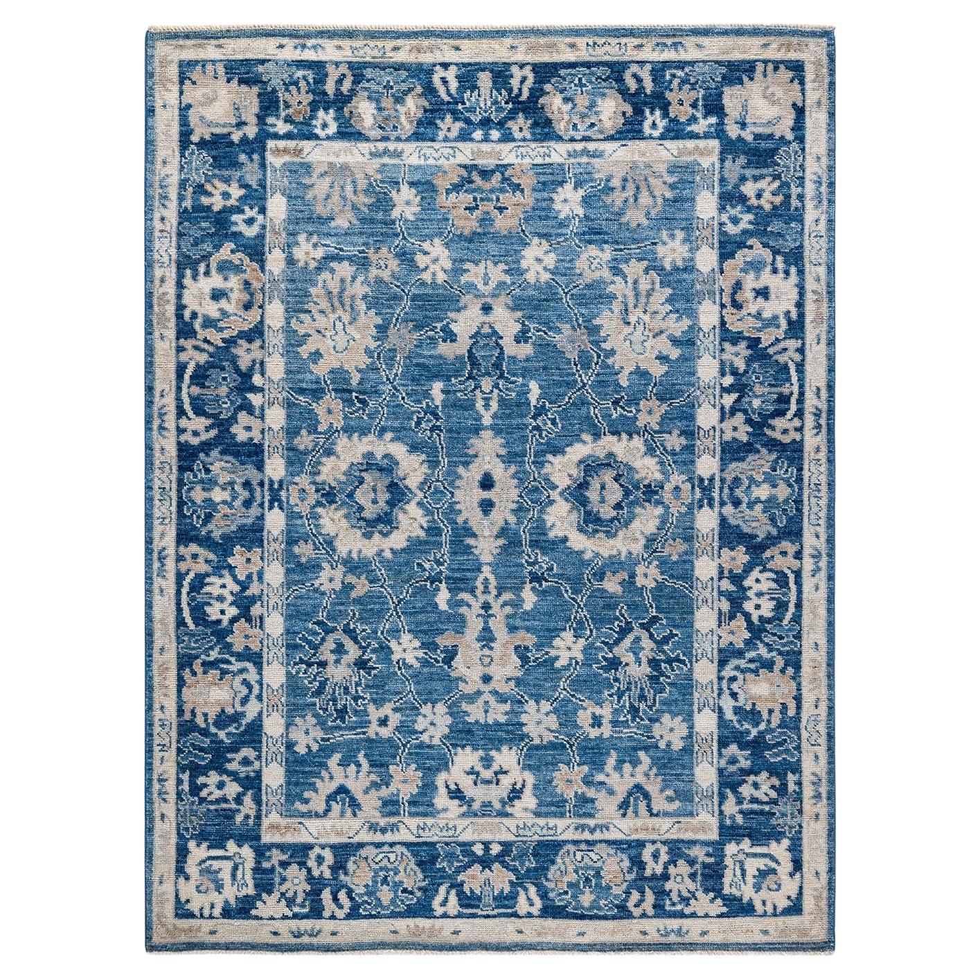 Oushak, One-of-a-kind Hand Knotted Runner Rug, Light Blue