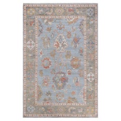 Oushak, One-of-a-Kind Hand-Knotted Runner Rug, Light Blue