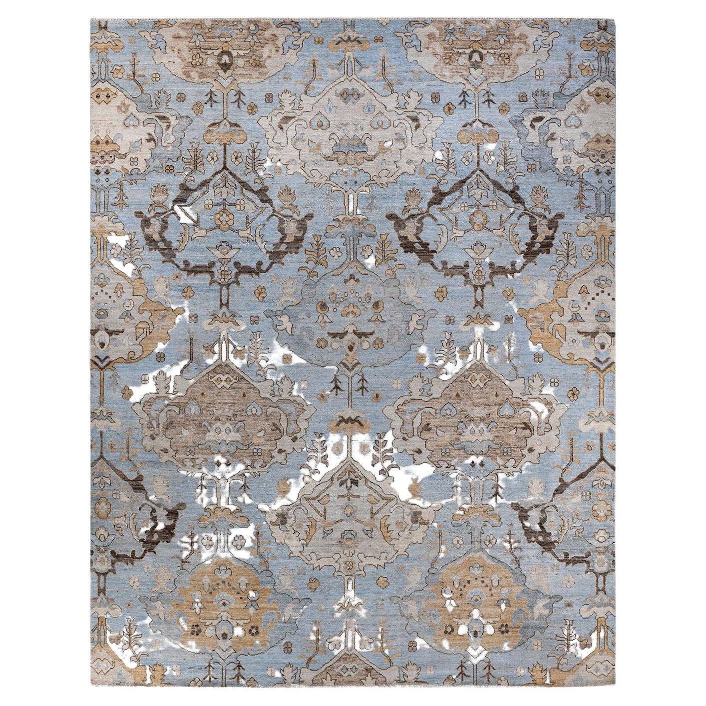 Oushak, One-of-a-Kind Hand Knotted Runner Rug, Light Blue For Sale