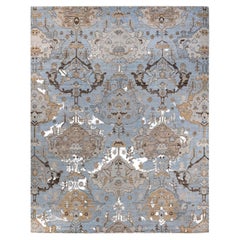 Oushak, One-of-a-Kind Hand Knotted Runner Rug, Light Blue