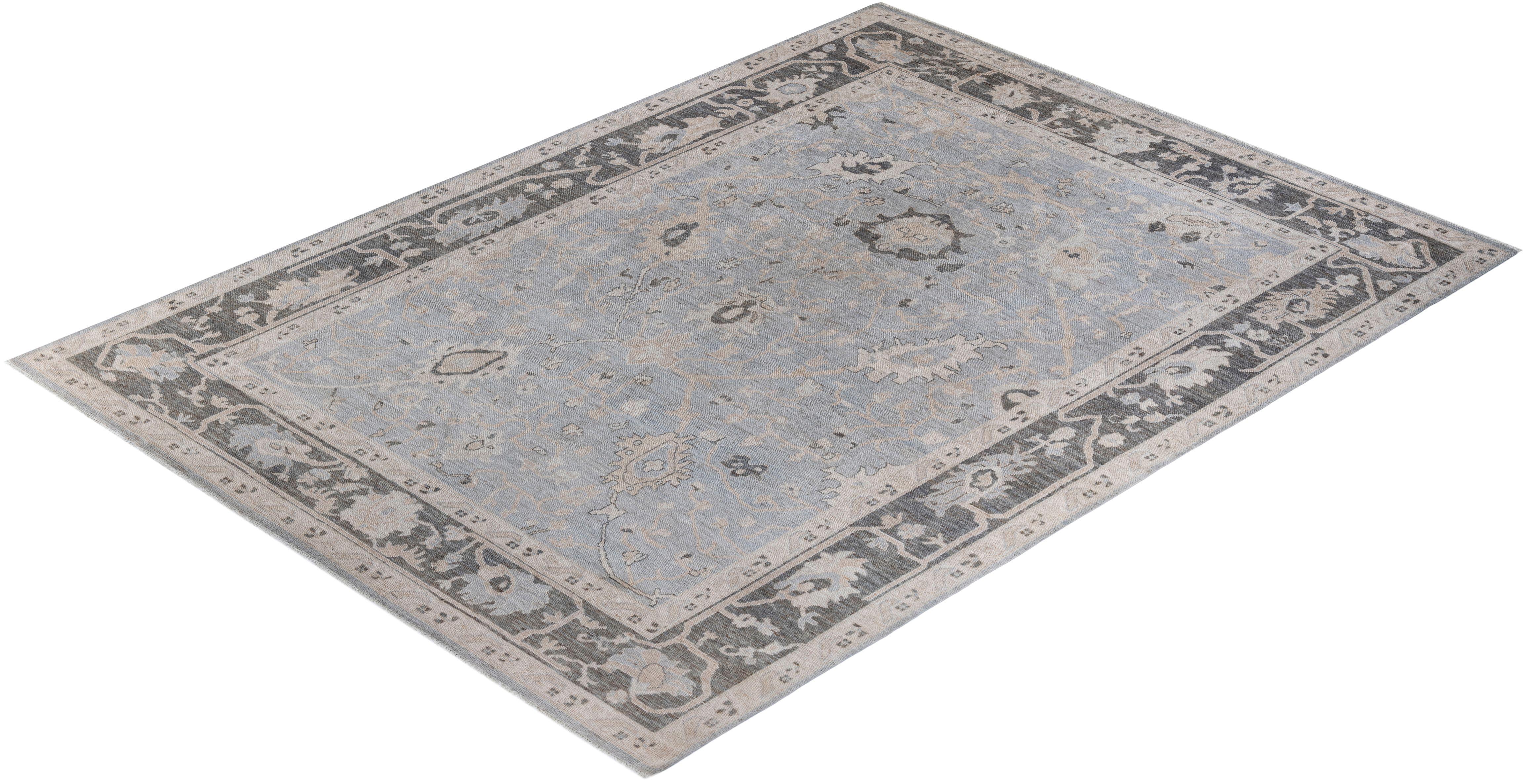 Oushak, One-of-a-Kind Hand Knotted Runner Rug, Light Gray For Sale 1