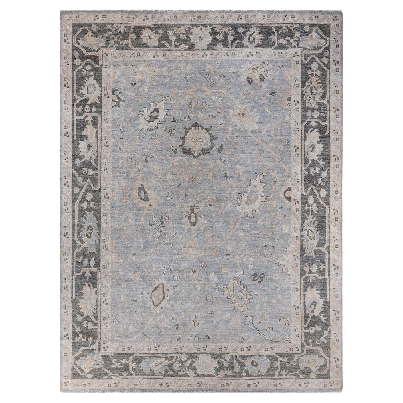 Oushak, One-of-a-Kind Hand Knotted Runner Rug, Light Gray For Sale