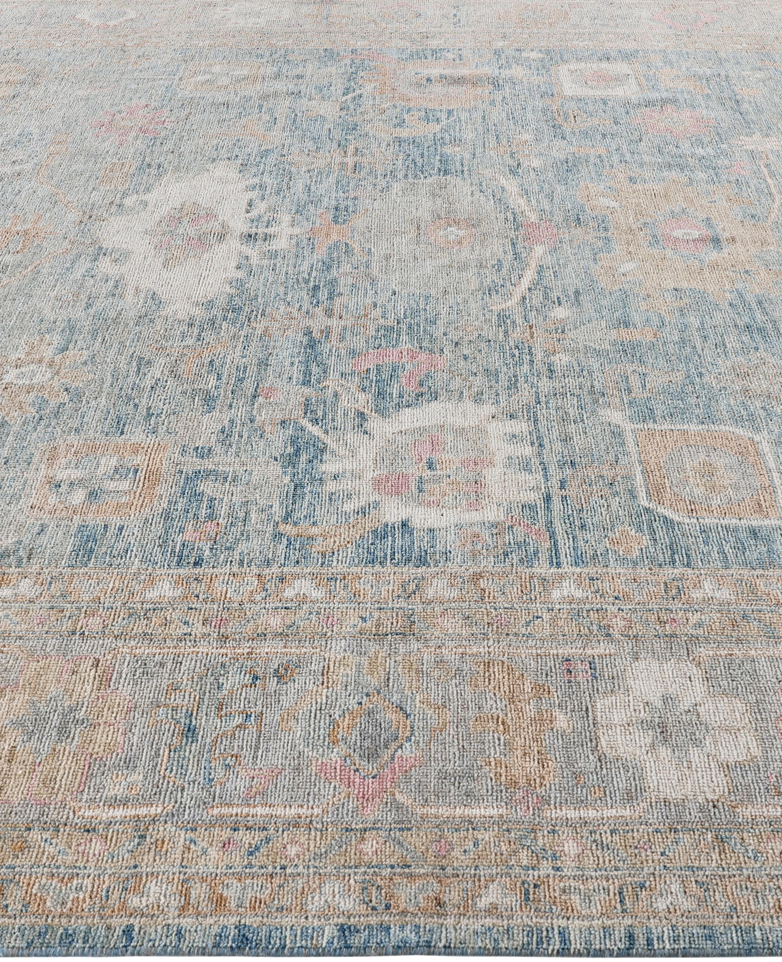 Annodato a mano Tappeto Oushak One-of-a-Kind in Lana Blu 8' 1