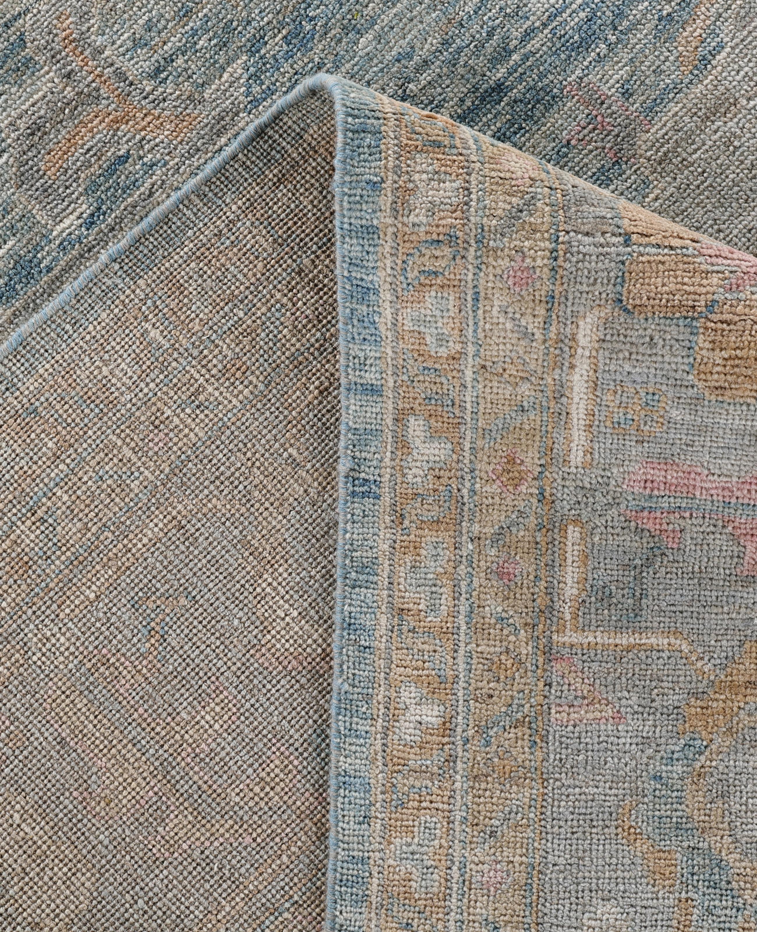 XXI secolo e contemporaneo Tappeto Oushak One-of-a-Kind in Lana Blu 8' 1