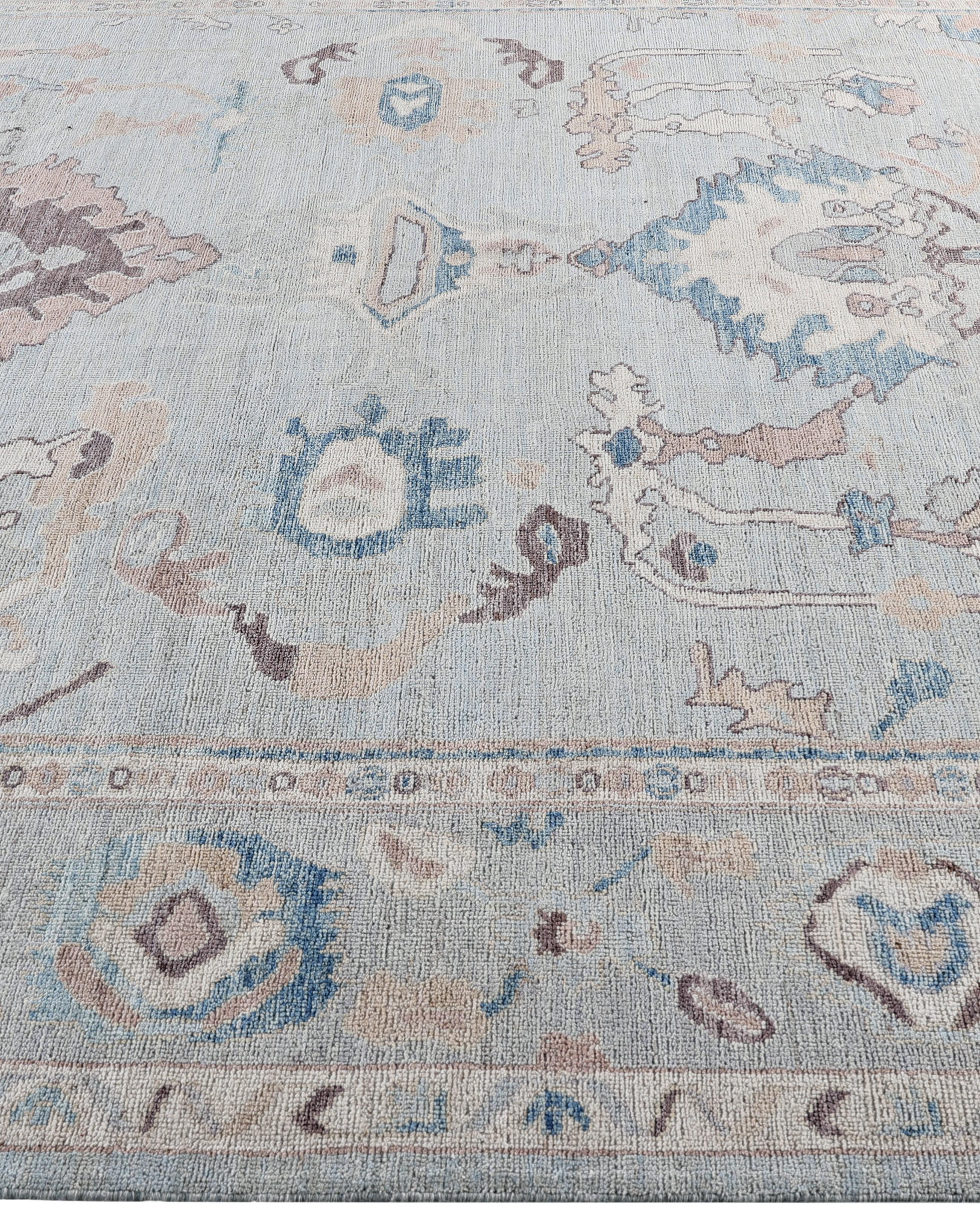 Annodato a mano Tappeto Oushak One-of-a-Kind in Lana Blu 8' 2