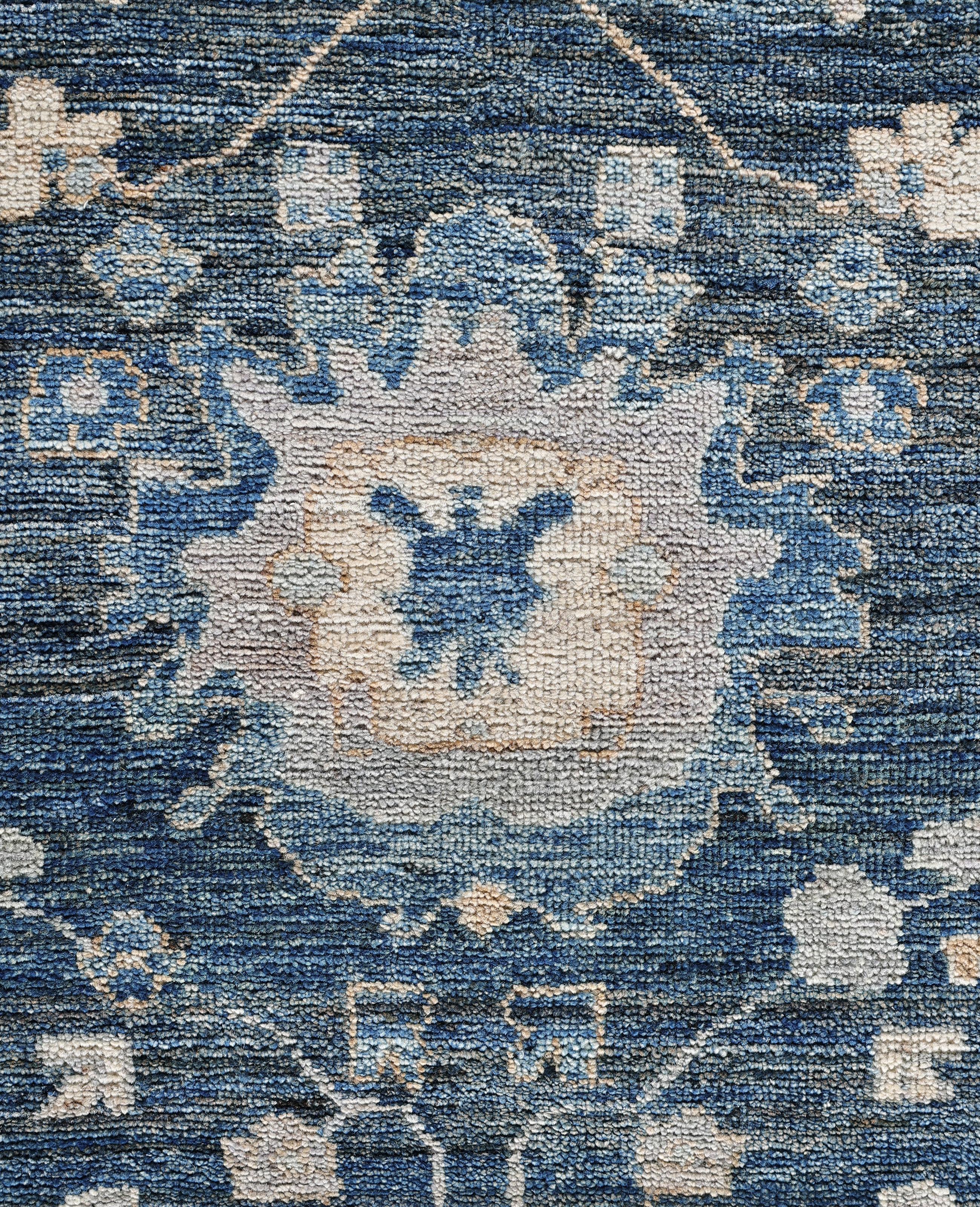 Pakistano Tappeto Oushak One-of-a-Kind in Lana Blu 9' 1