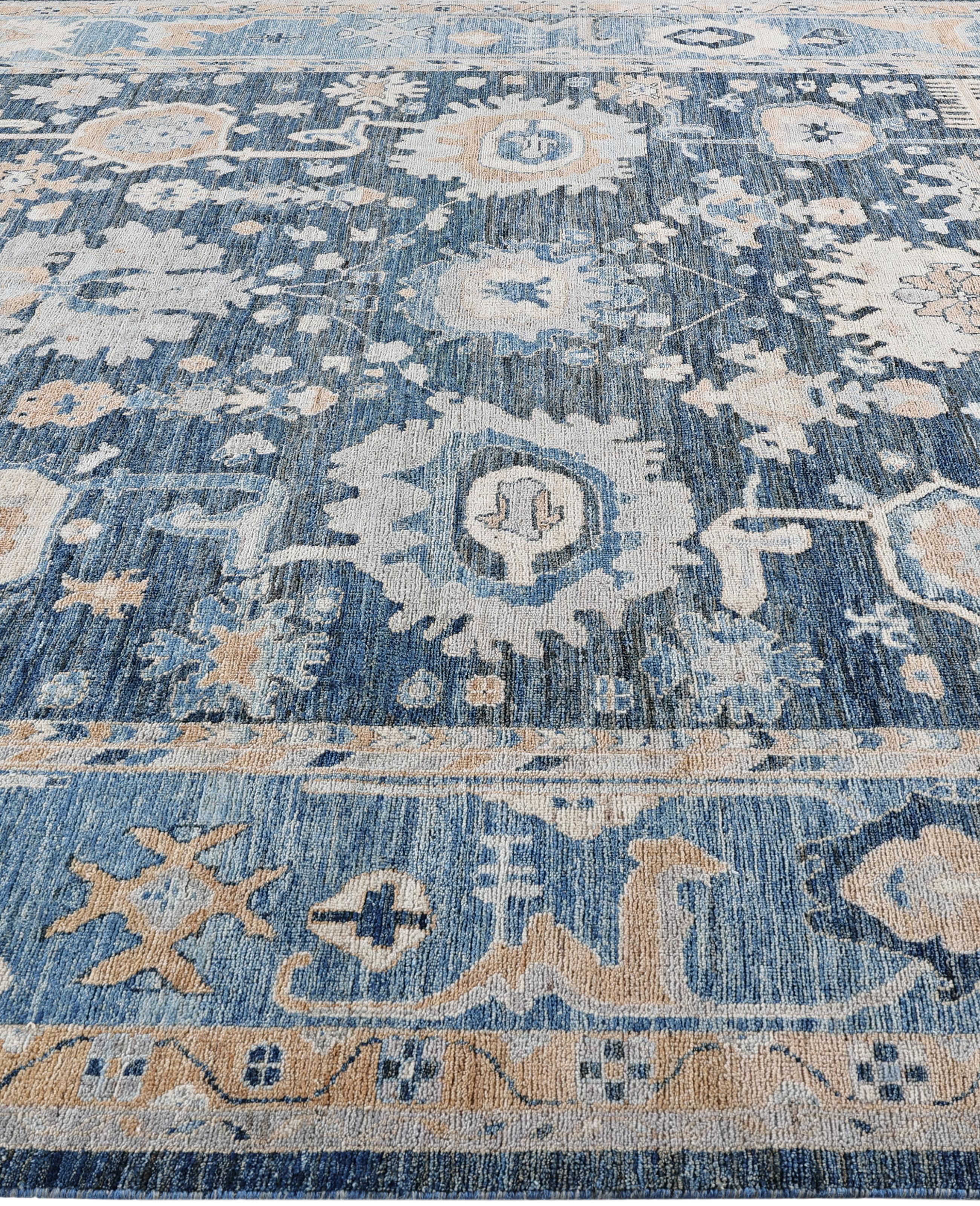 Annodato a mano Tappeto Oushak One-of-a-Kind in Lana Blu 9' 1