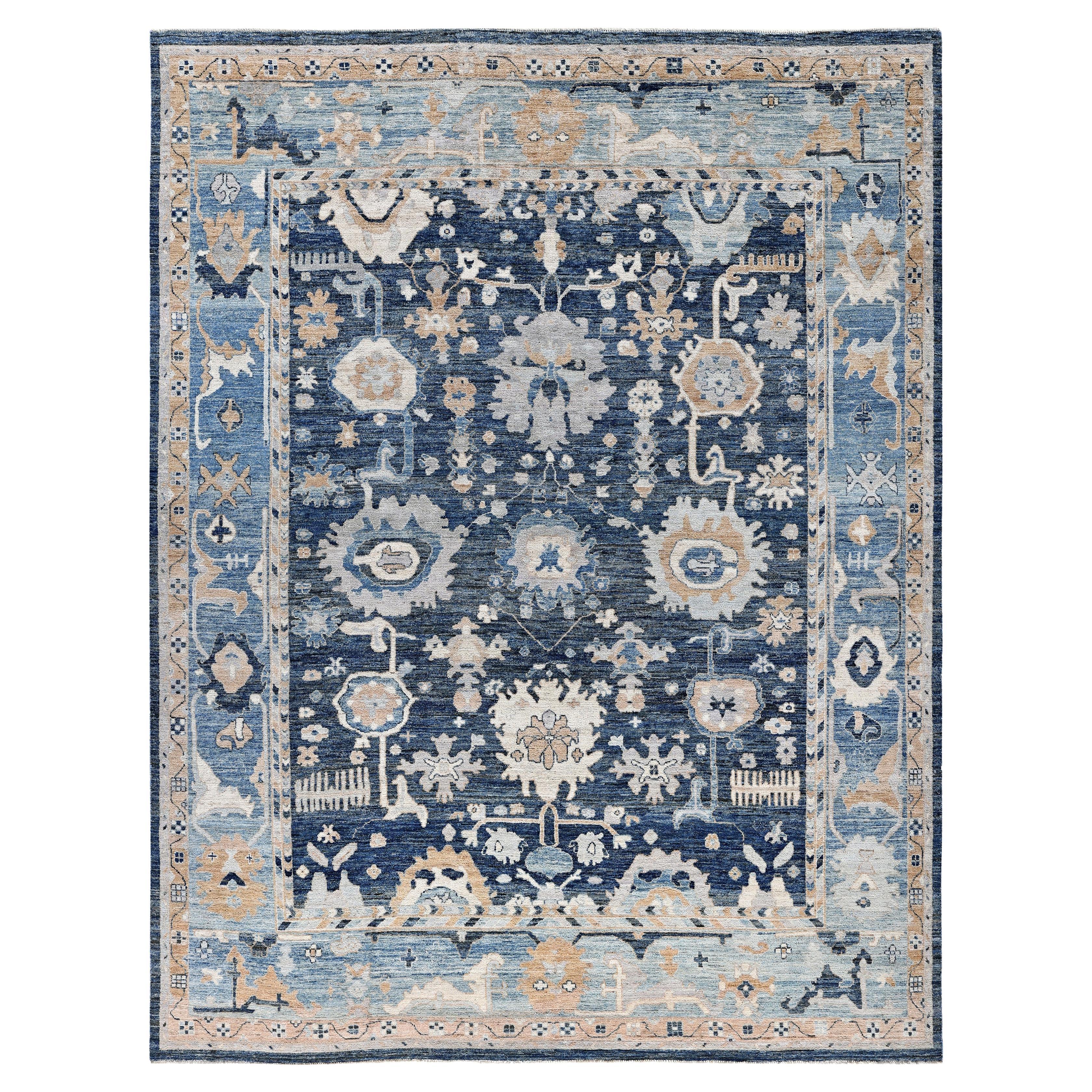 Tappeto Oushak One-of-a-Kind in Lana Blu 9' 1" x 11' 7" in vendita