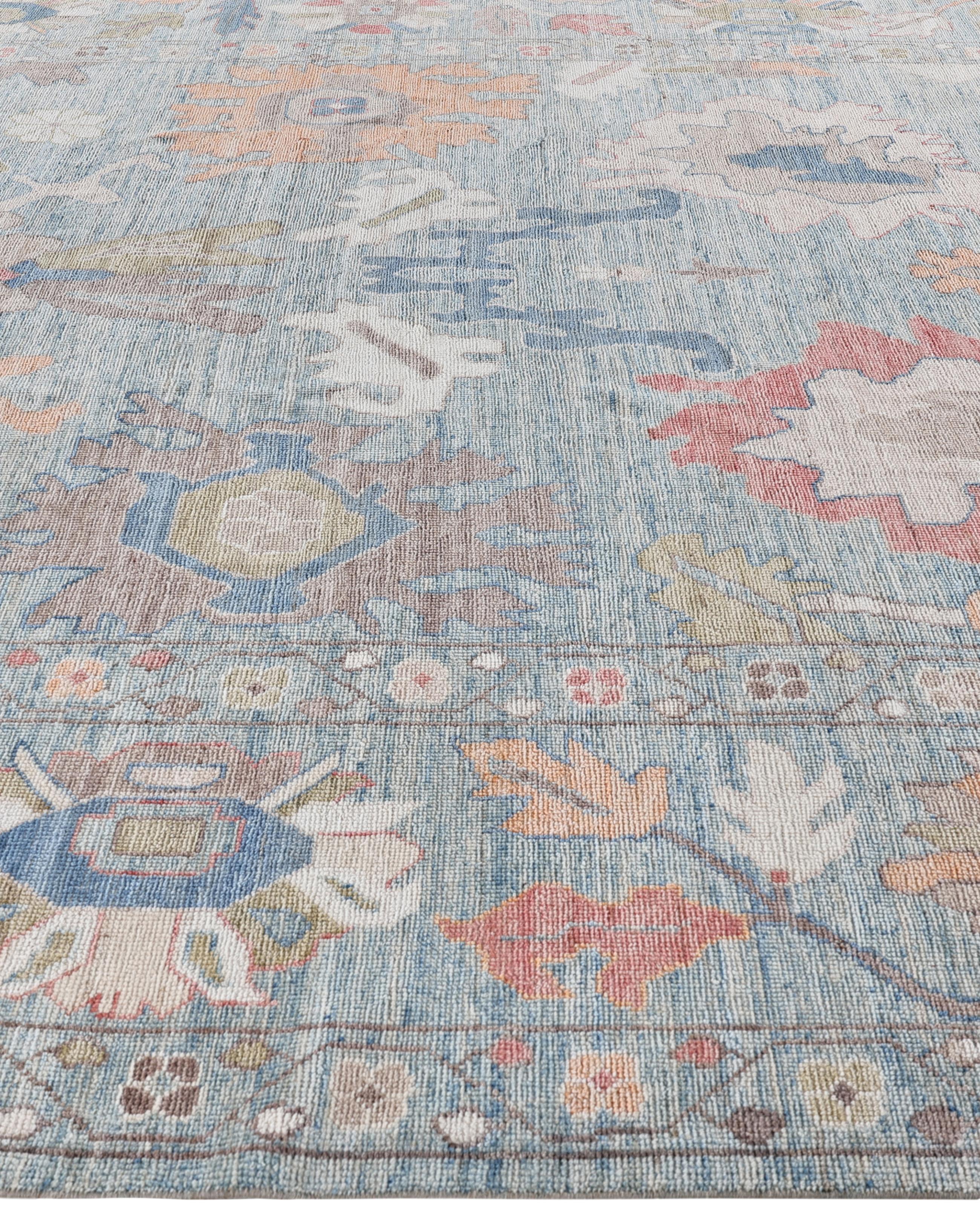 Annodato a mano Tappeto Oushak One-of-a-Kind Wool Blu 9' 1