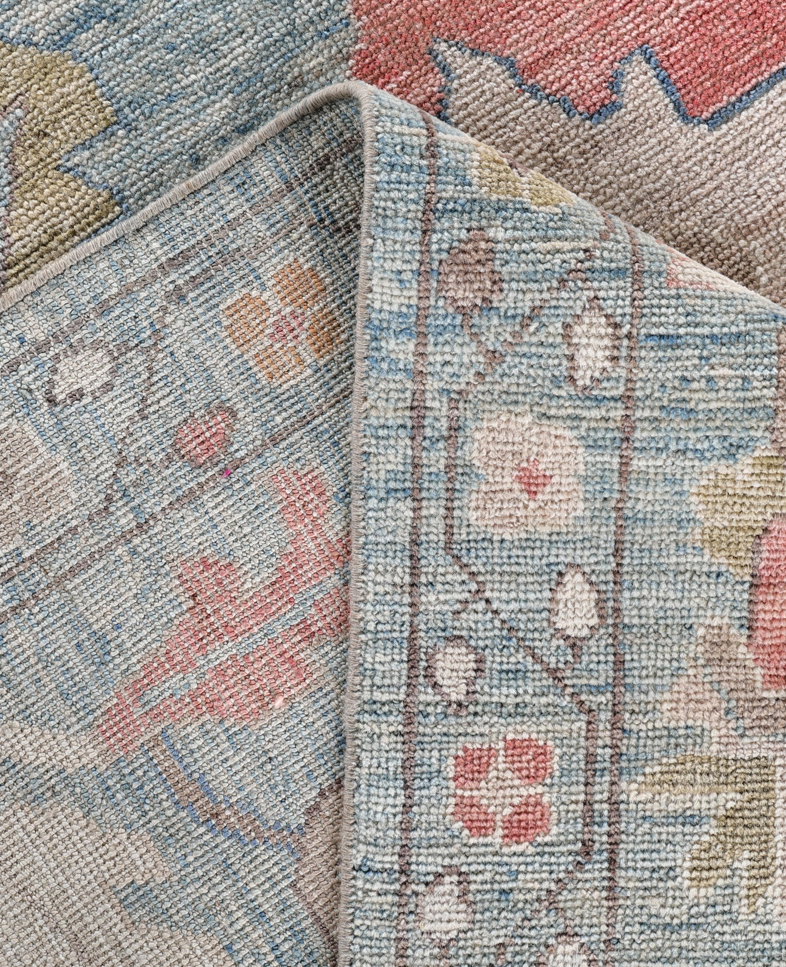 XXI secolo e contemporaneo Tappeto Oushak One-of-a-Kind Wool Blu 9' 1