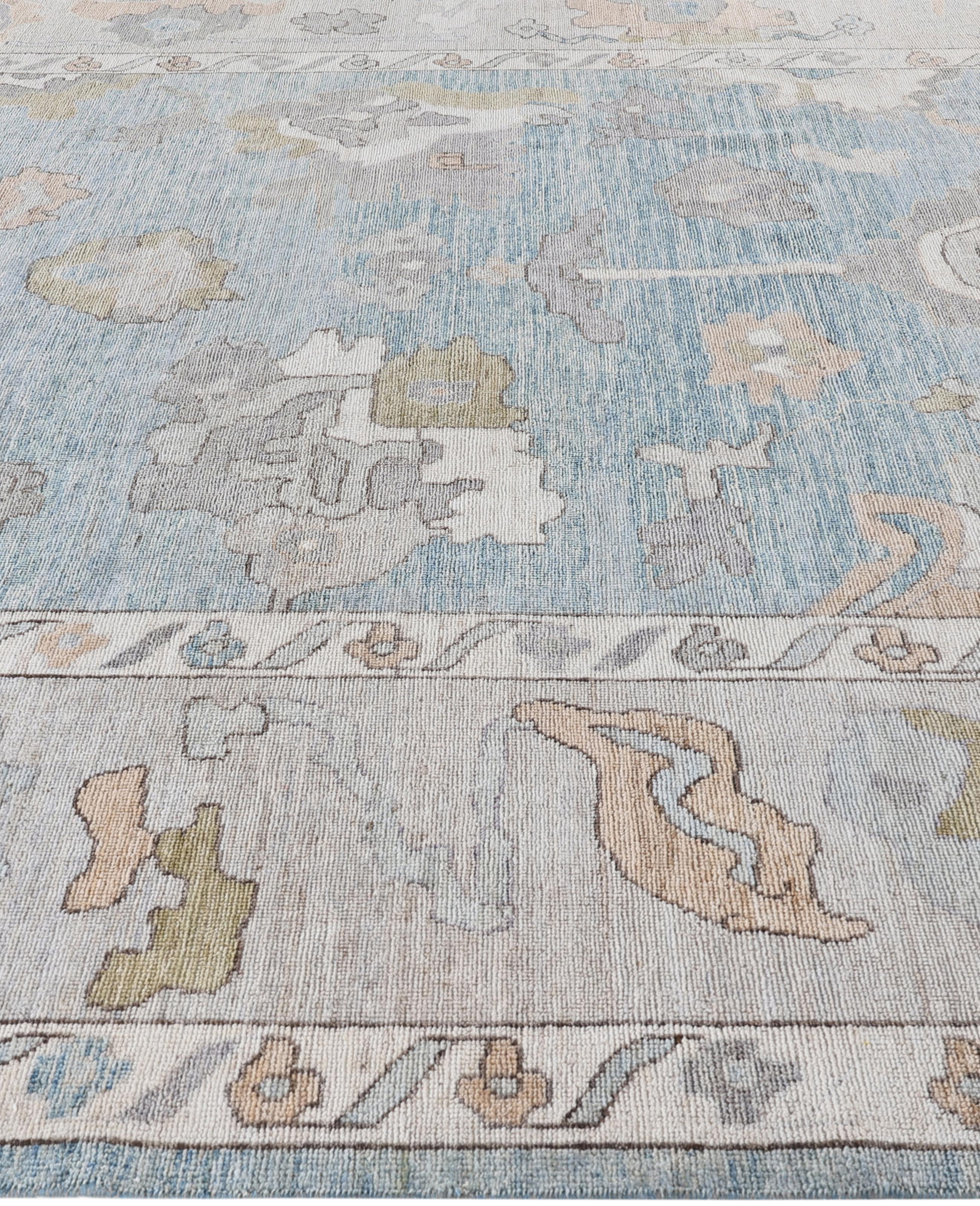 Annodato a mano Tappeto Oushak One-of-a-Kind in Lana Blu 9' 2