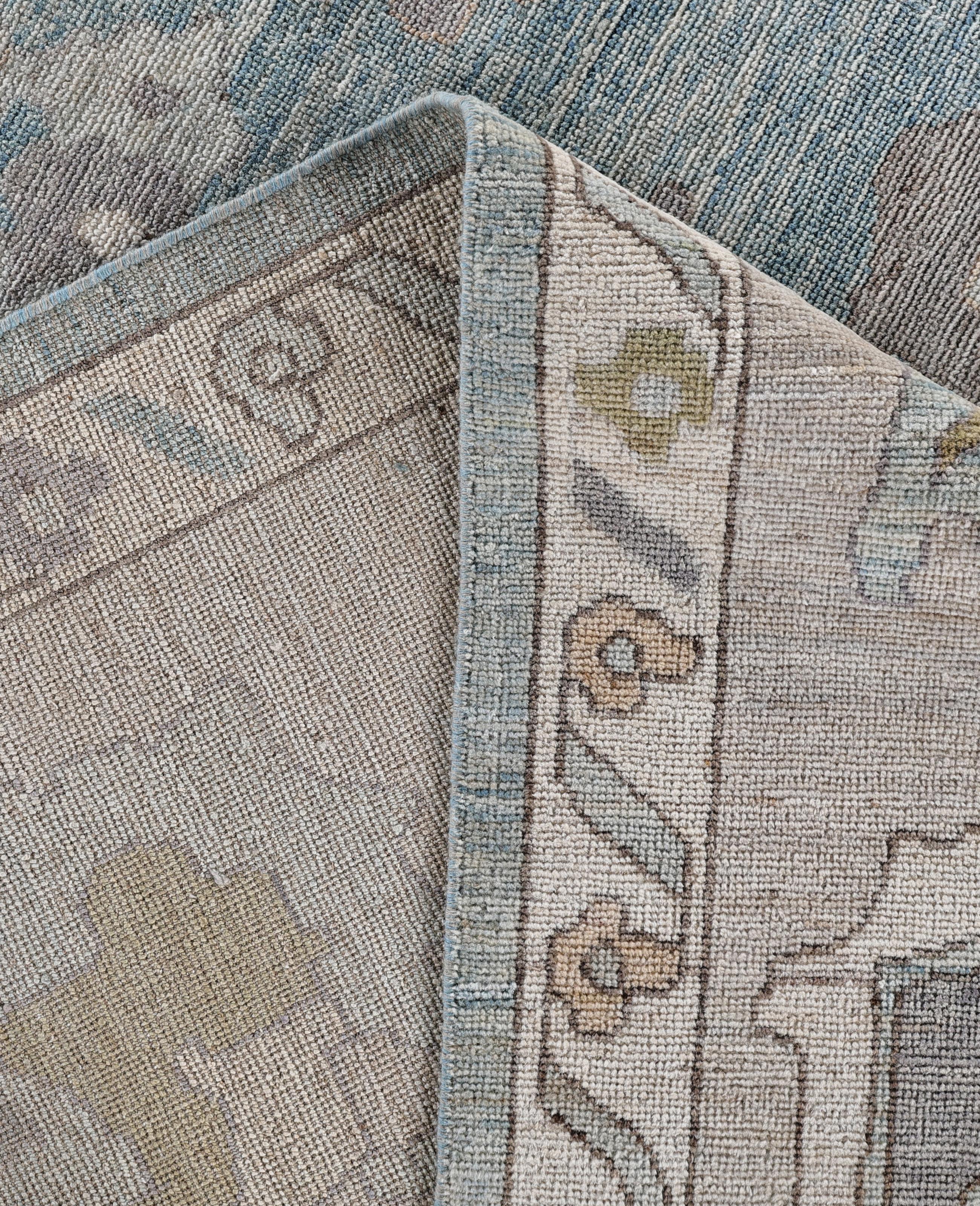 XXI secolo e contemporaneo Tappeto Oushak One-of-a-Kind in Lana Blu 9' 2
