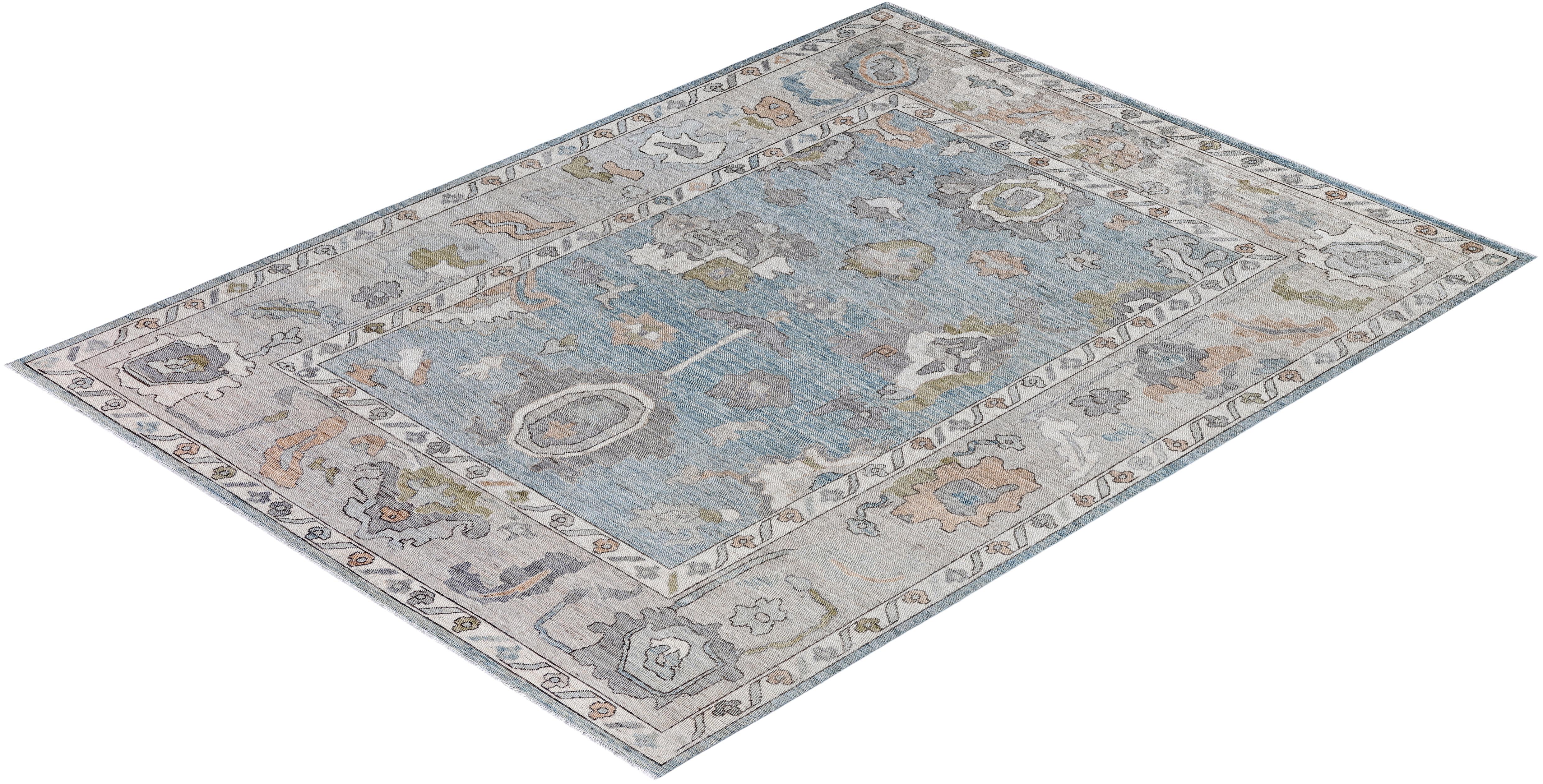 Tappeto Oushak One-of-a-Kind in Lana Blu 9' 2
