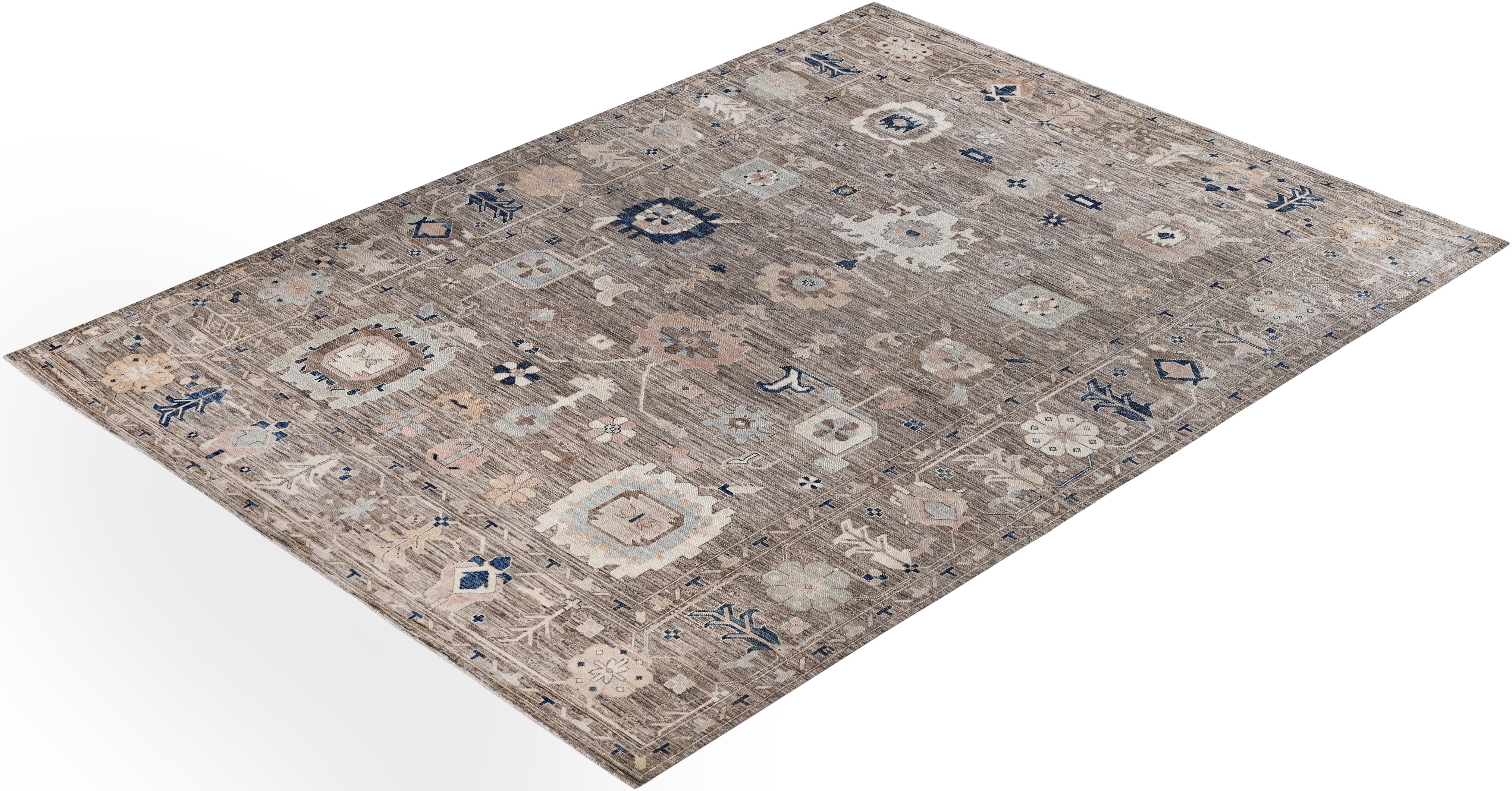 Oushak One-of-a-Kind Wool Brown Area Rug 10' 2