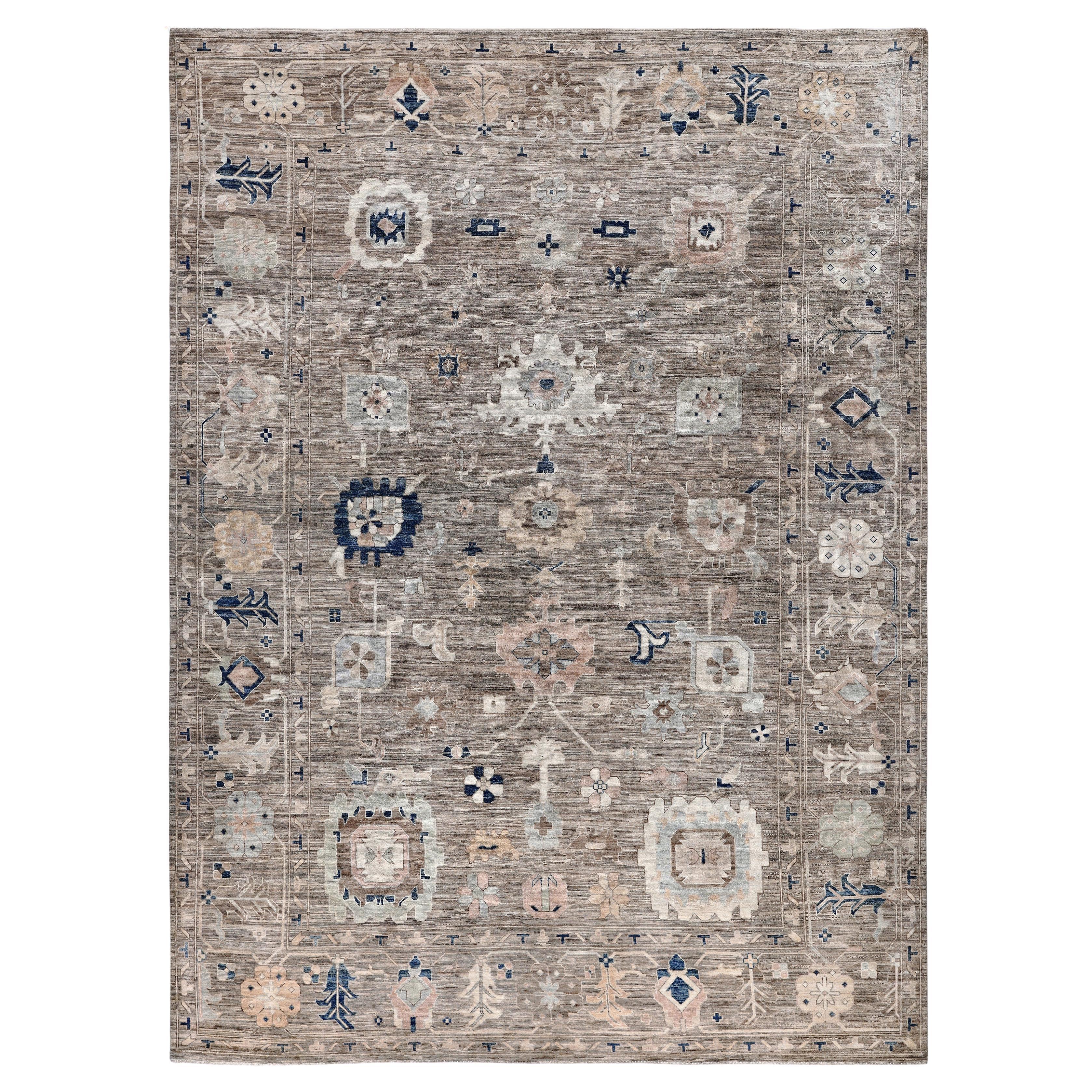 Oushak One-of-a-Kind Wool Brown Area Rug 10' 2" x 13' 10"