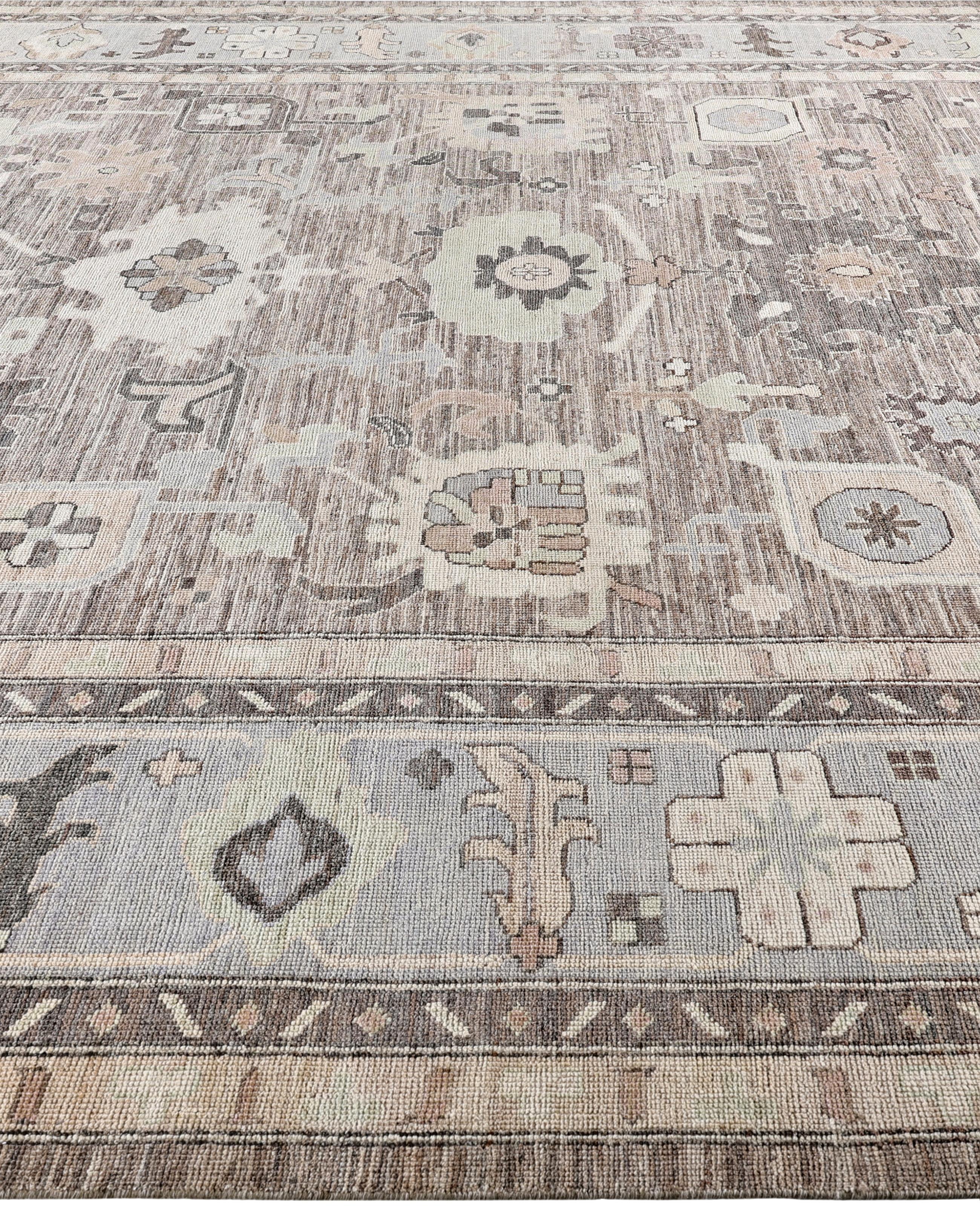 Hand-Knotted Oushak One-of-a-Kind Wool Brown Area Rug 10' 2