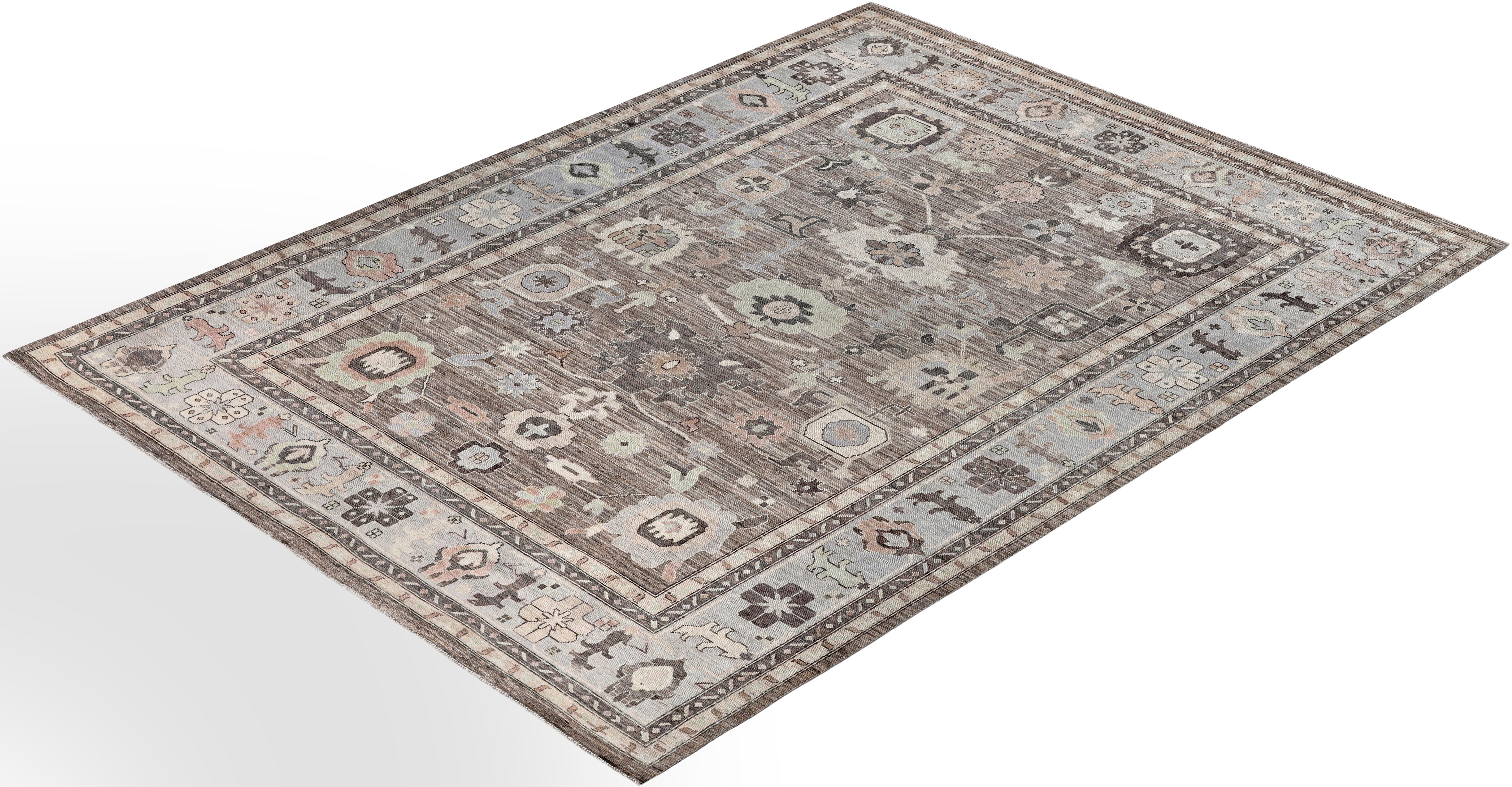Oushak One-of-a-Kind Wool Brown Area Rug 10' 2