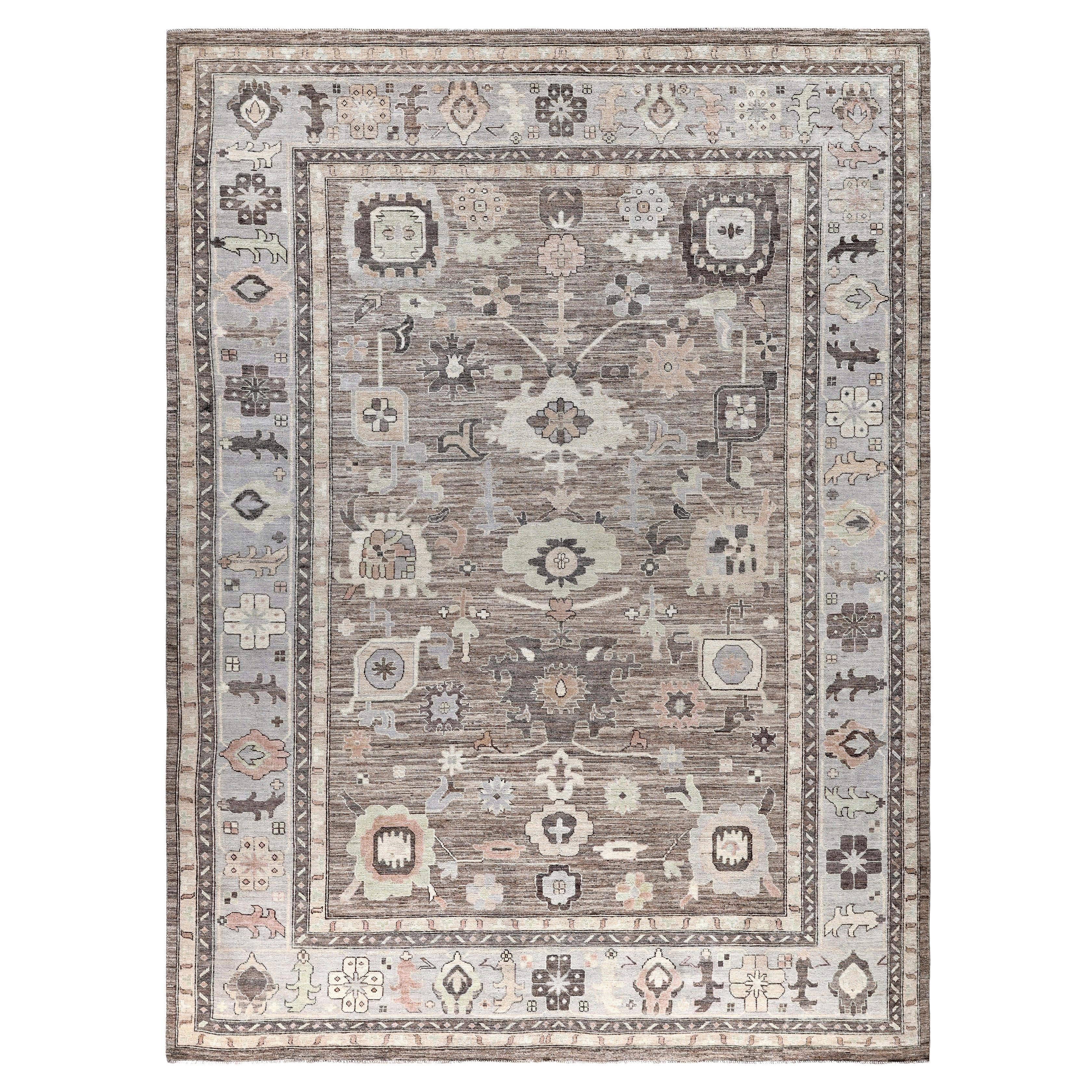 Oushak One-of-a-Kind Wool Brown Area Rug 10' 2" x 13' 8"