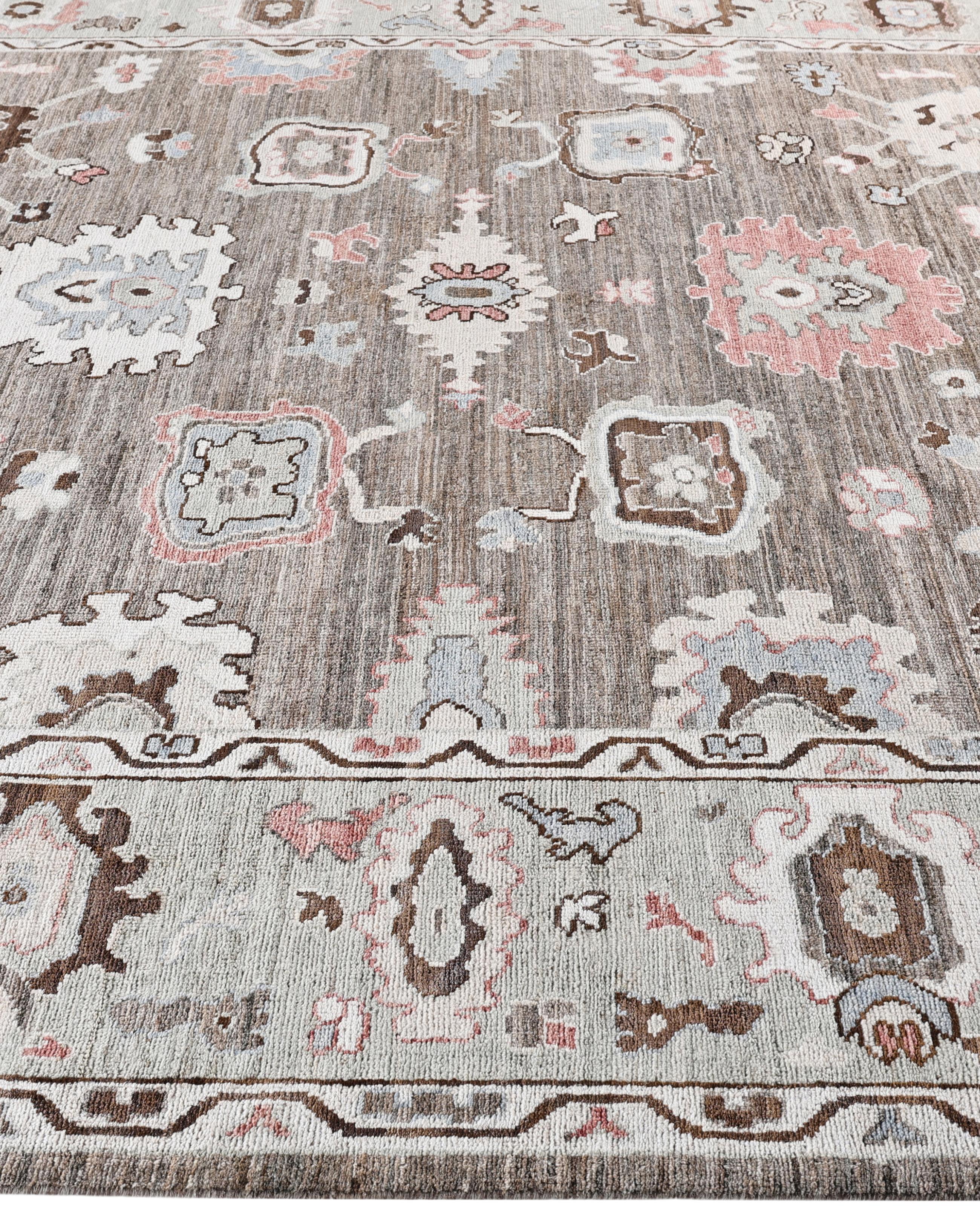 Hand-Knotted Oushak One-of-a-Kind Wool Brown Area Rug 8' 0