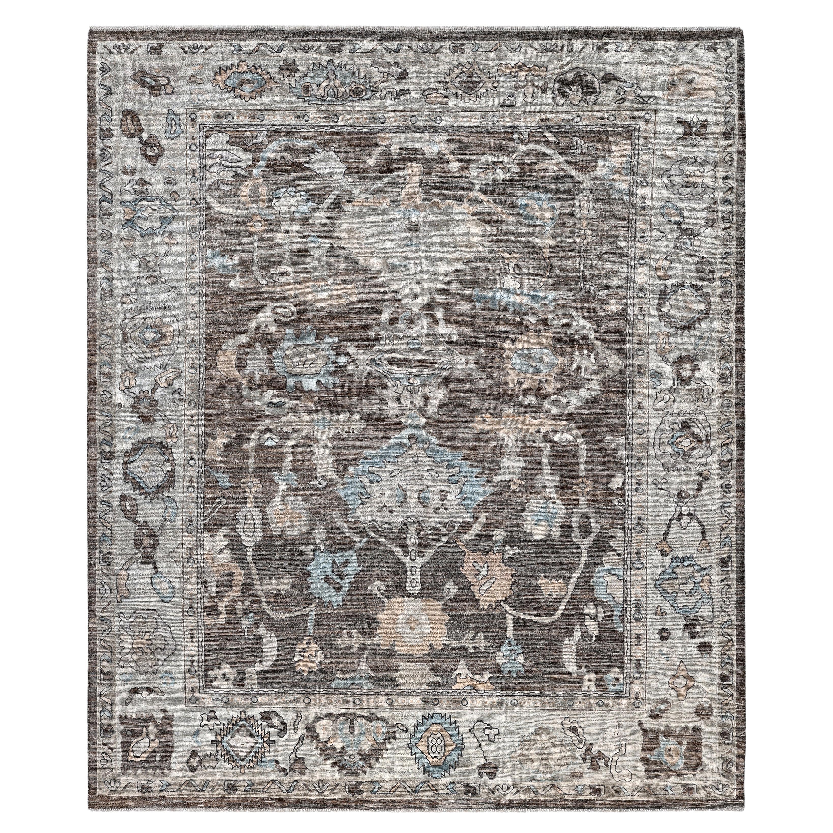 Oushak One-of-a-Kind Wool Brown Area Rug 8' 2" x 9' 9"