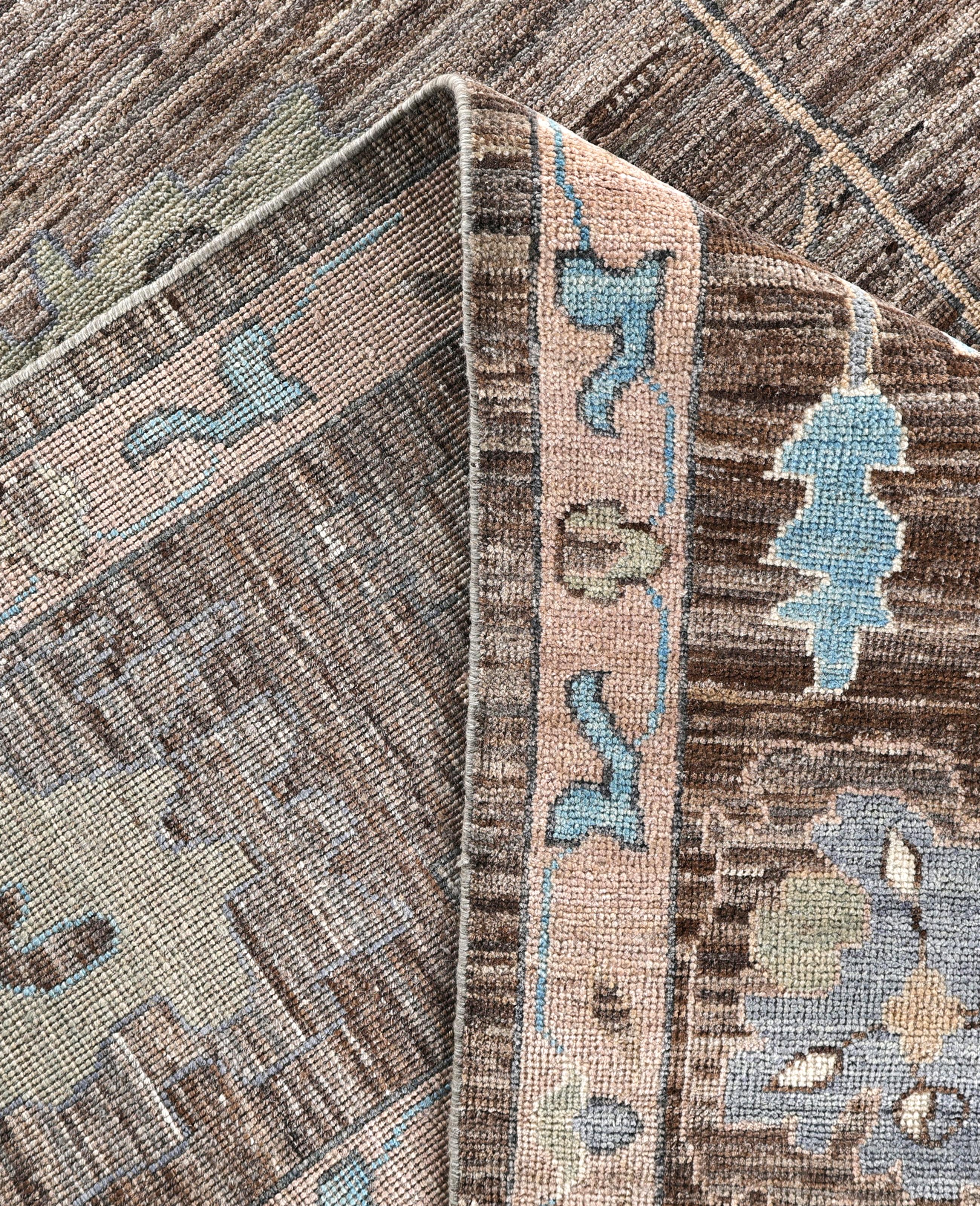 Contemporary Oushak One-of-a-Kind Wool Brown Area Rug 9' 11