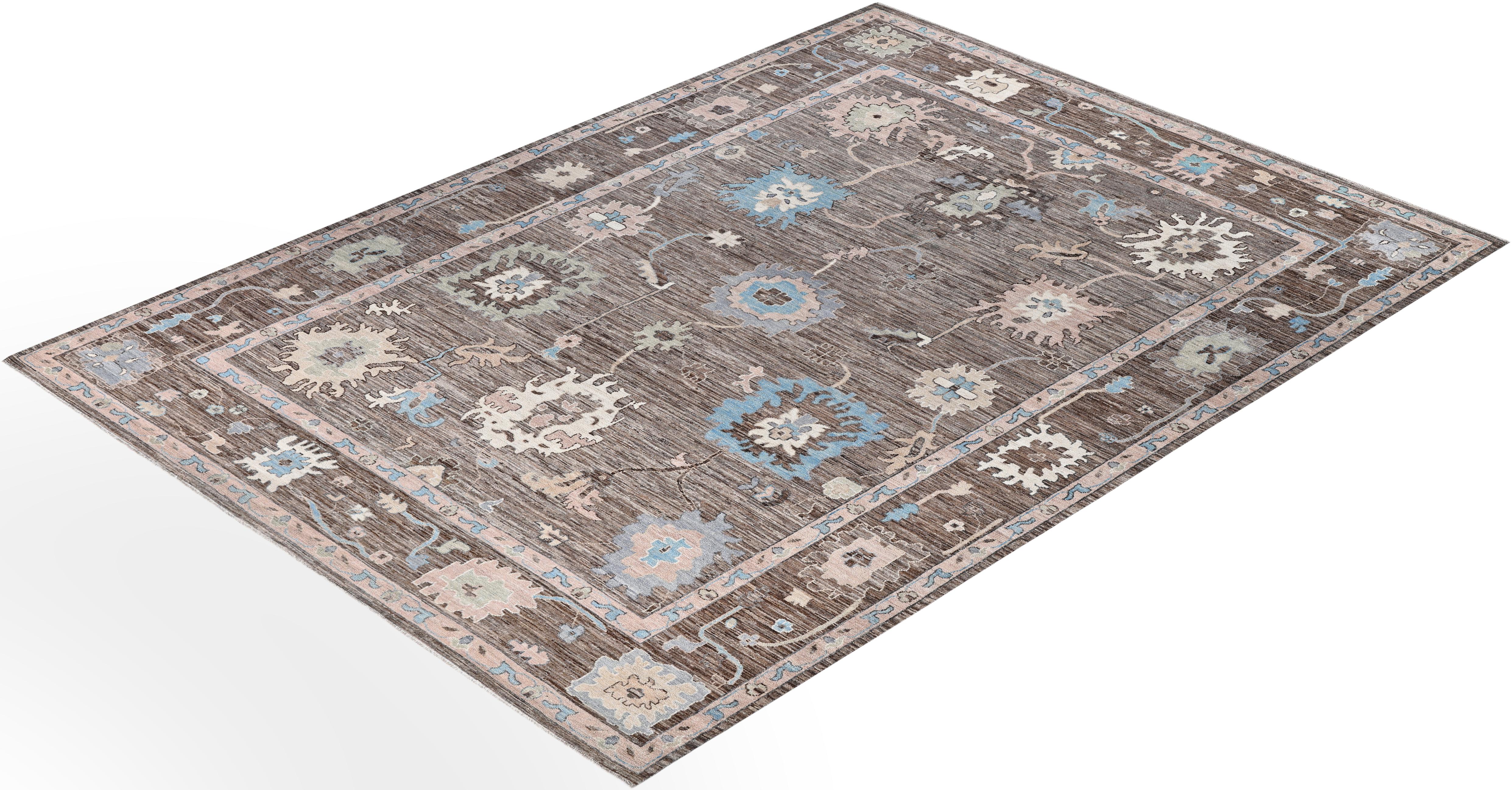 Oushak One-of-a-Kind Wool Brown Area Rug 9' 11