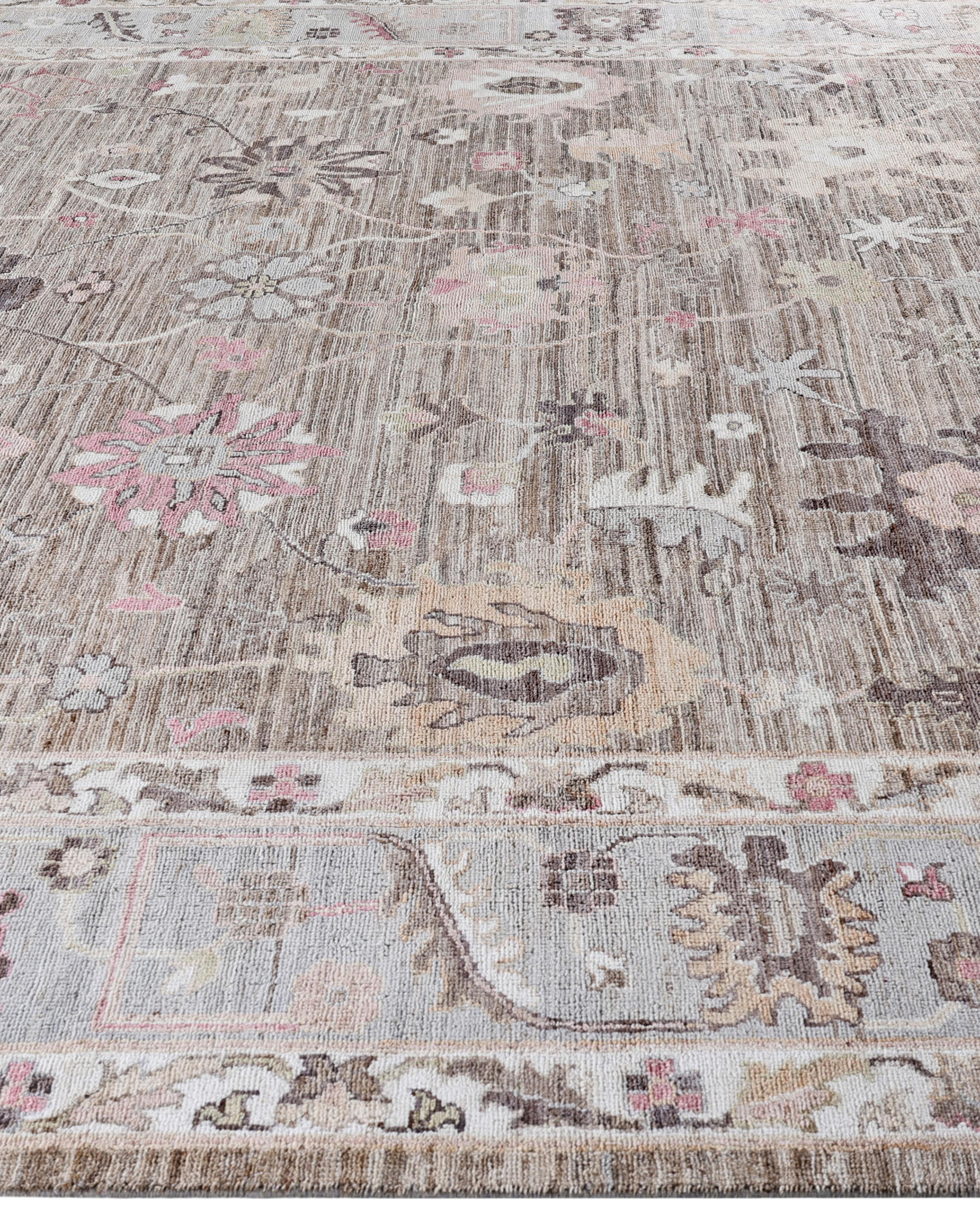 Hand-Knotted Oushak One-of-a-Kind Wool Brown Area Rug 9' 2