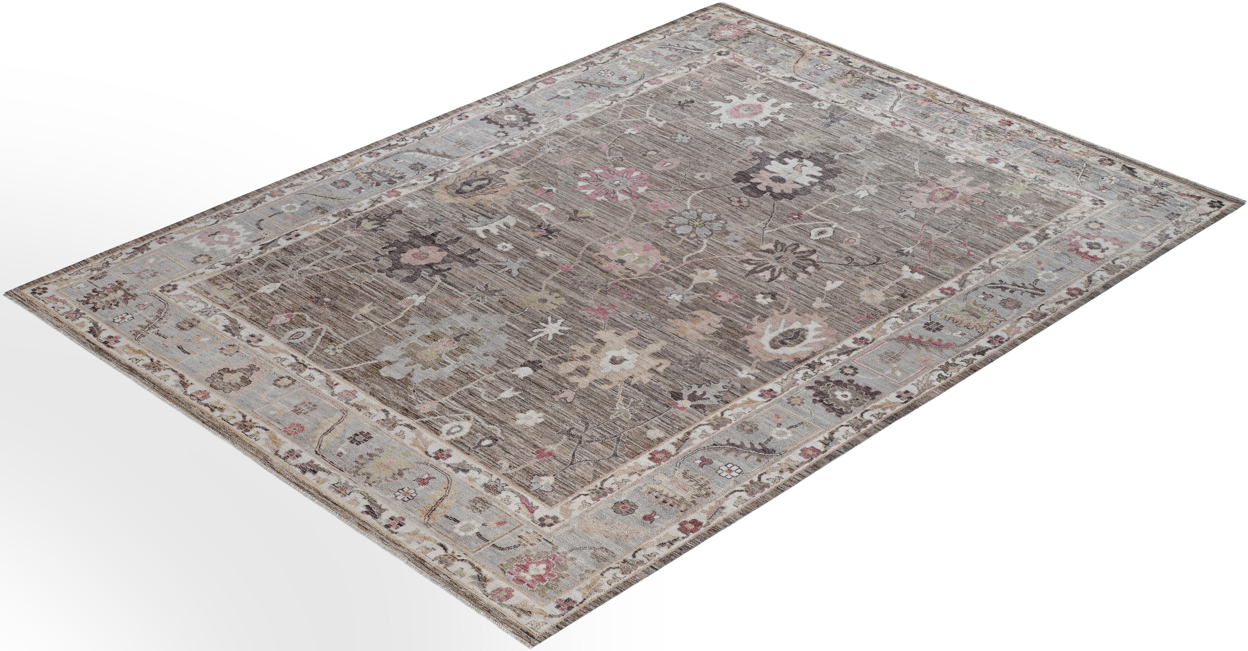 Oushak One-of-a-Kind Wool Brown Area Rug 9' 2