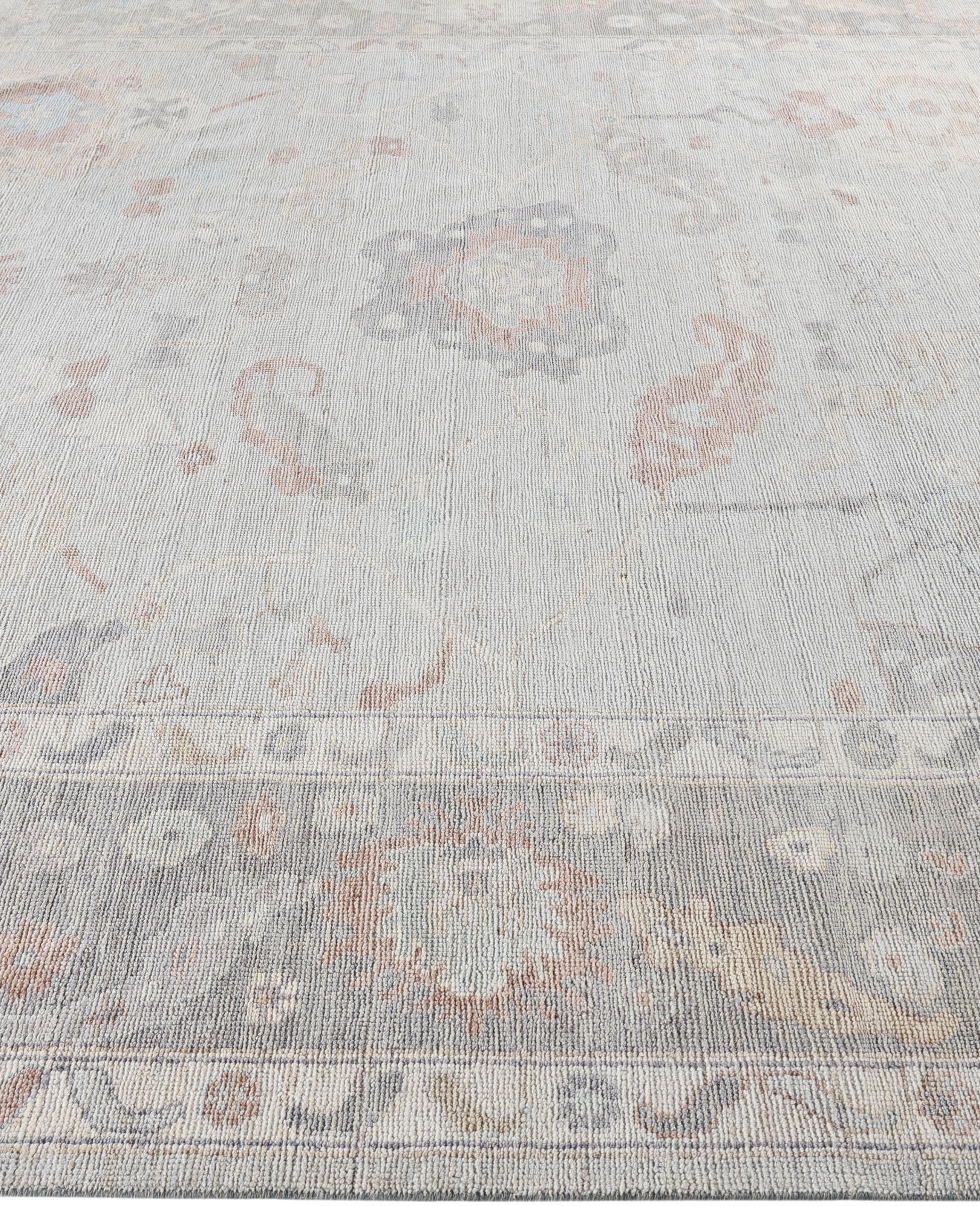 Hand-Knotted Oushak One-of-a-Kind Wool Gray Area Rug 8' 1