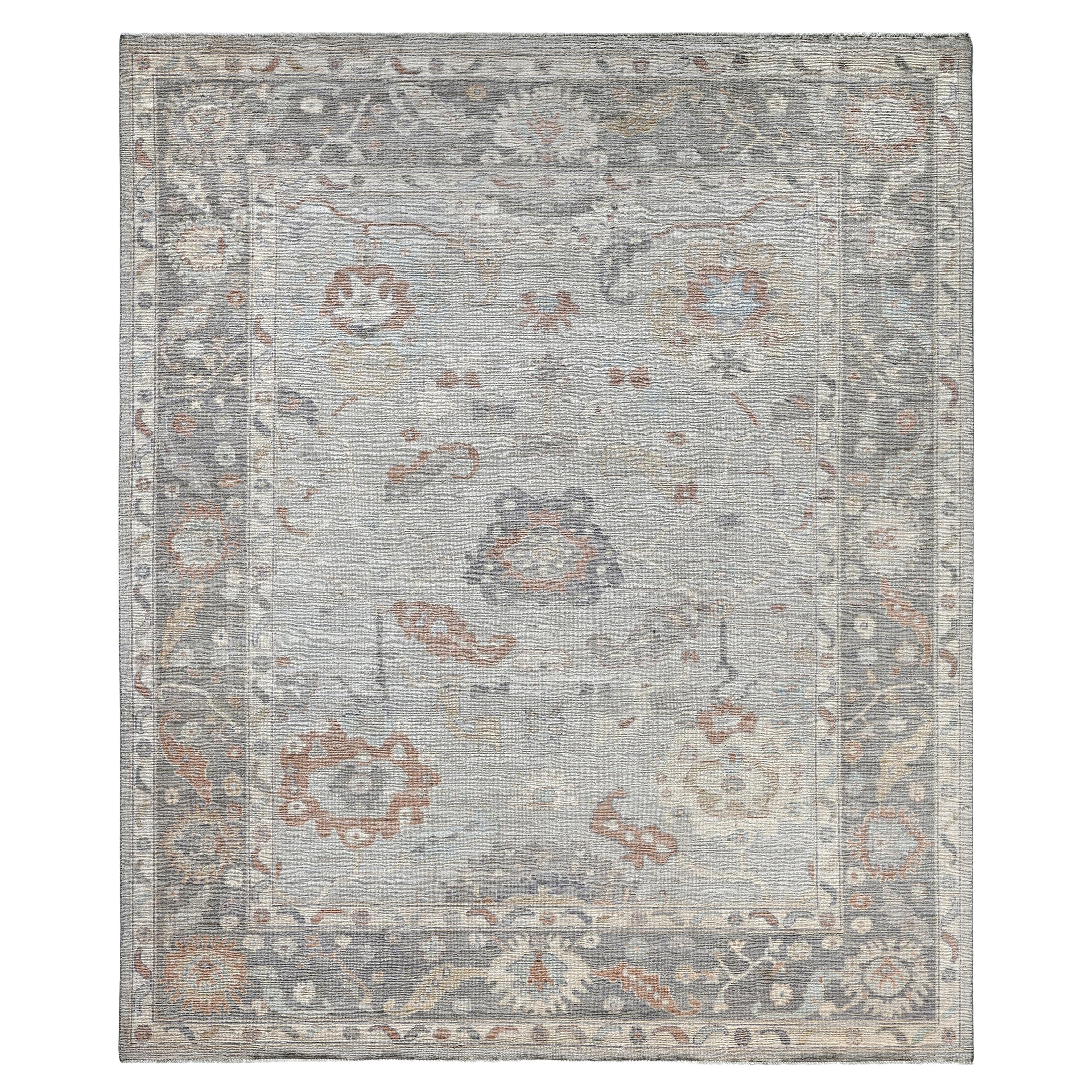 Oushak One-of-a-Kind Wool Gray Area Rug 8' 1" x 9' 9"