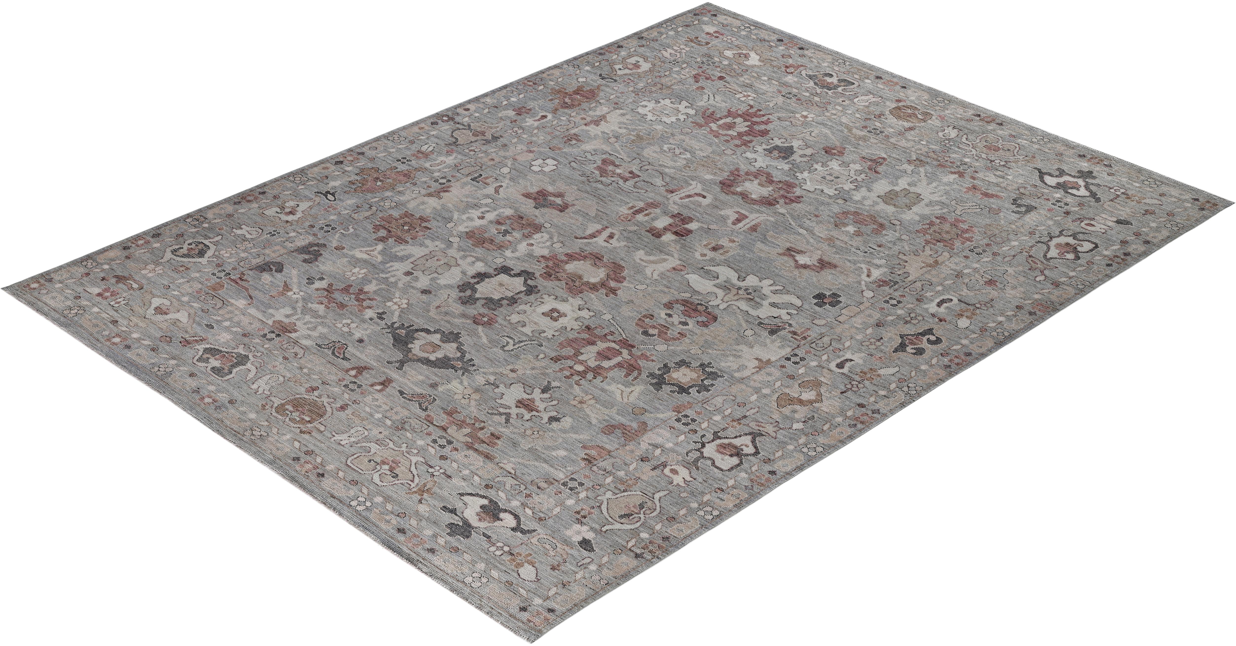Oushak One-of-a-Kind Wool Gray Area Rug 8' 10