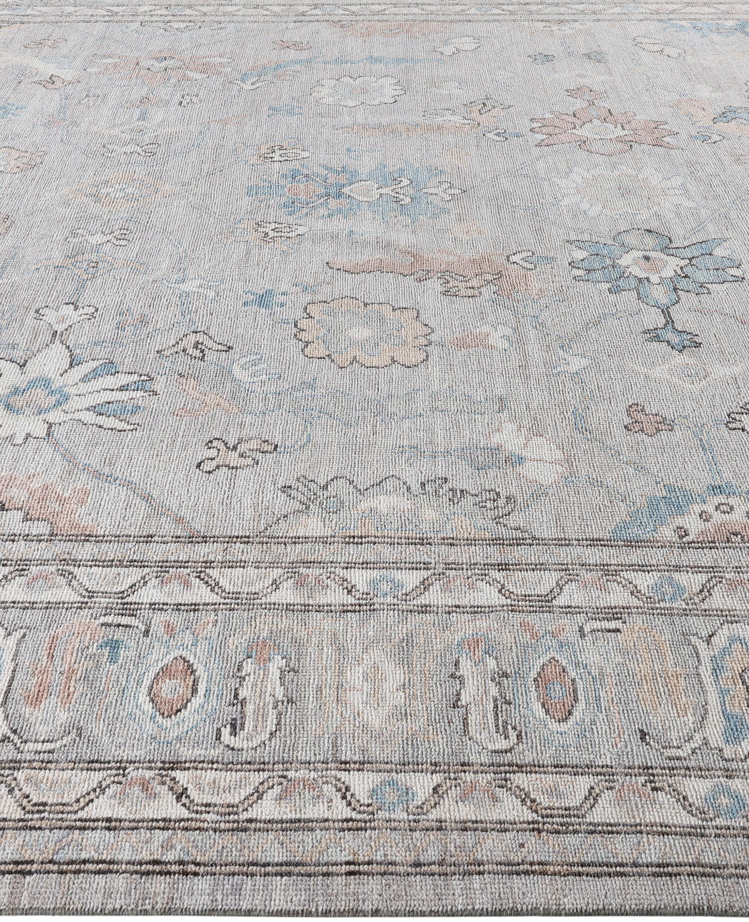 Annodato a mano Tappeto Oushak One-of-a-Kind in lana grigio 8' 11