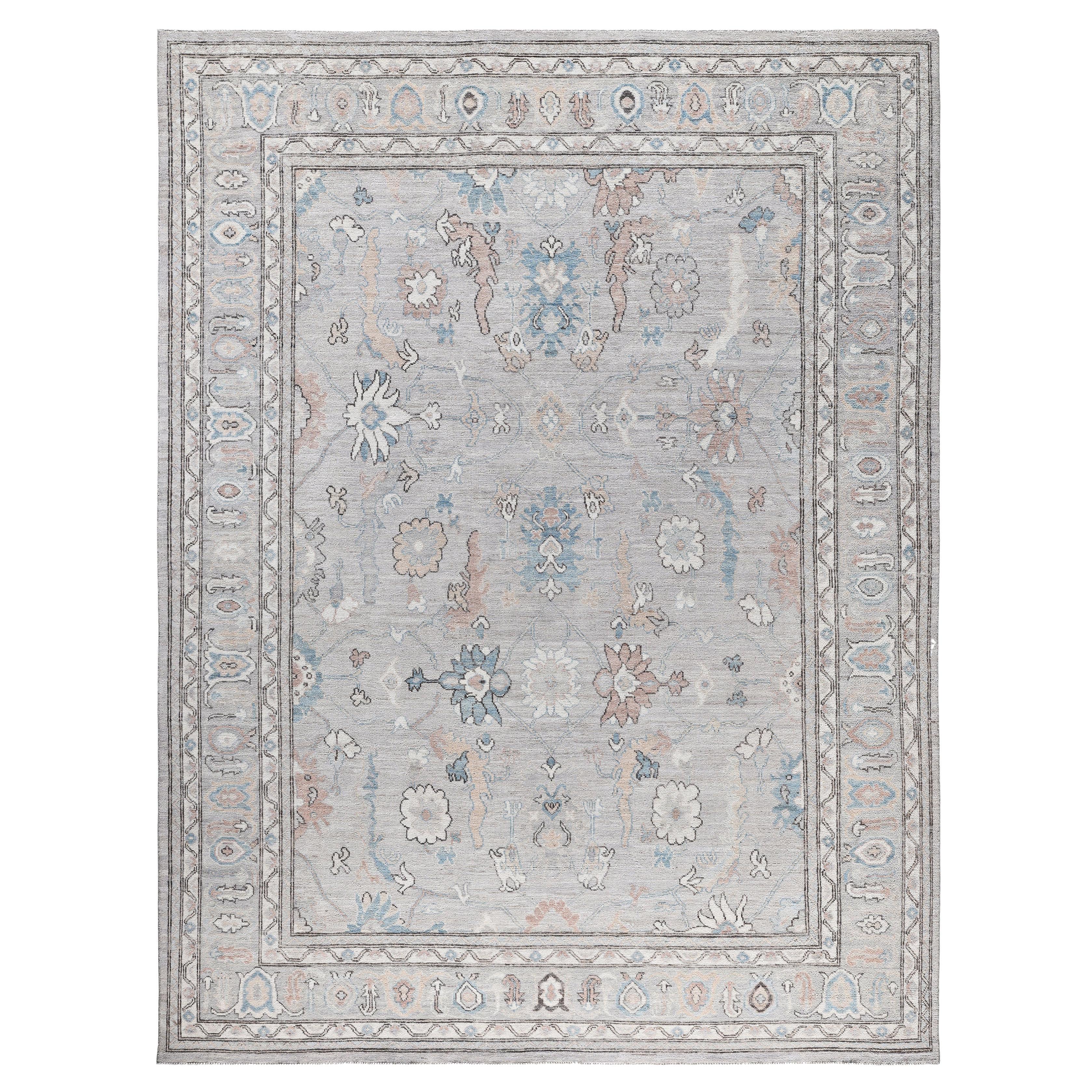 Oushak One-of-a-Kind Wool Gray Area Rug 8' 11" x 11' 10"