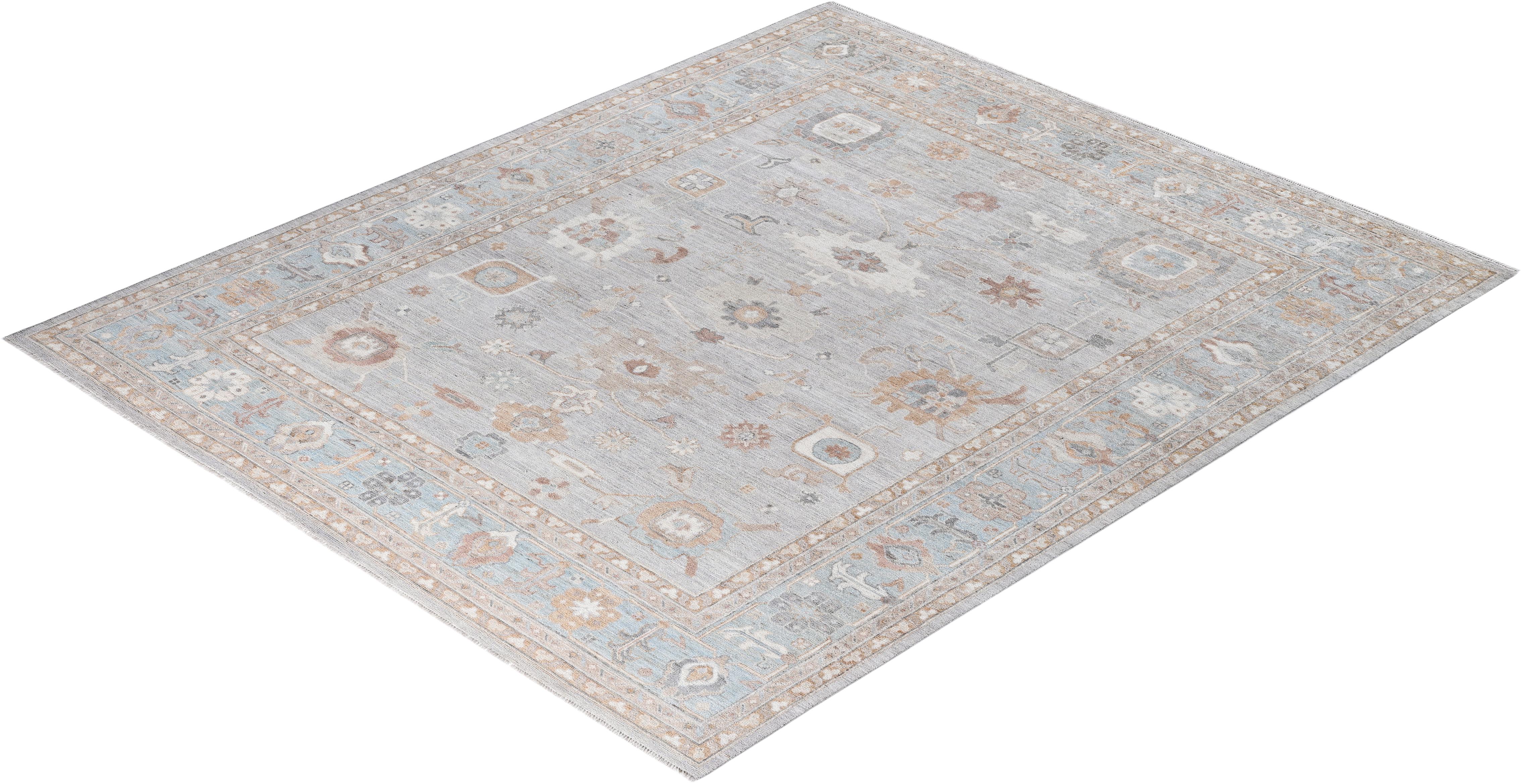 Tappeto Oushak One-of-a-Kind in lana grigio 8' 4