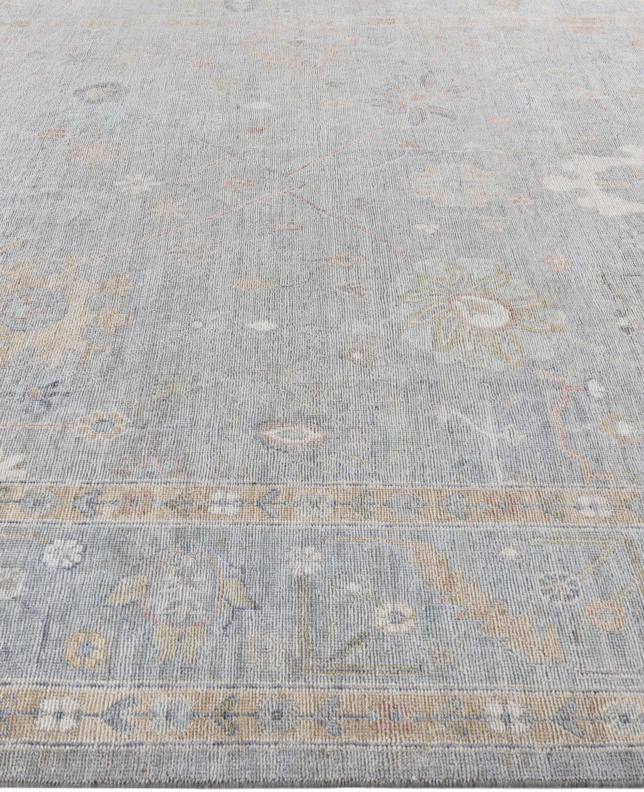 Hand-Knotted Oushak One-of-a-Kind Wool Gray Area Rug 8' 4