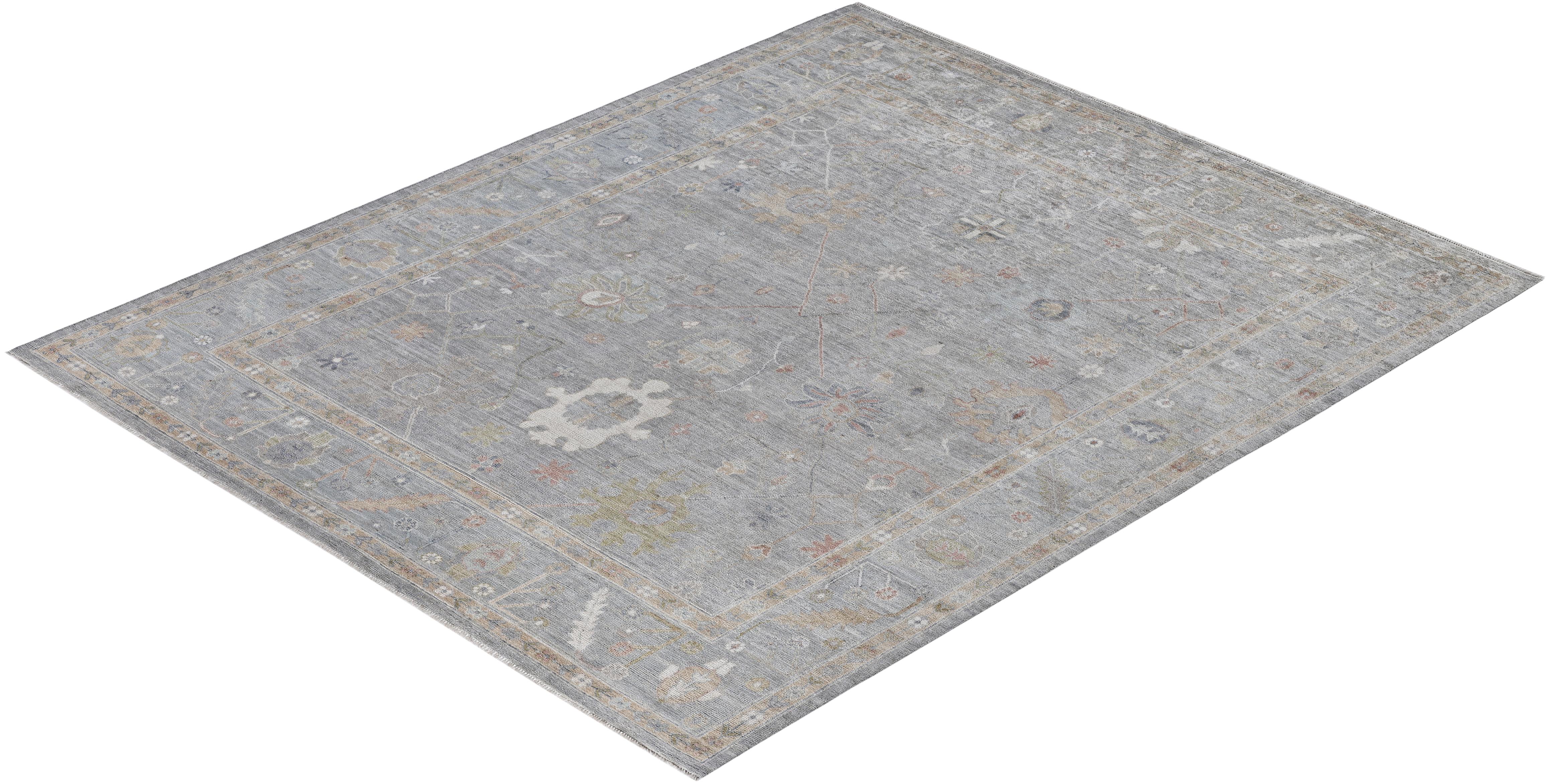 Oushak One-of-a-Kind Wool Gray Area Rug 8' 4