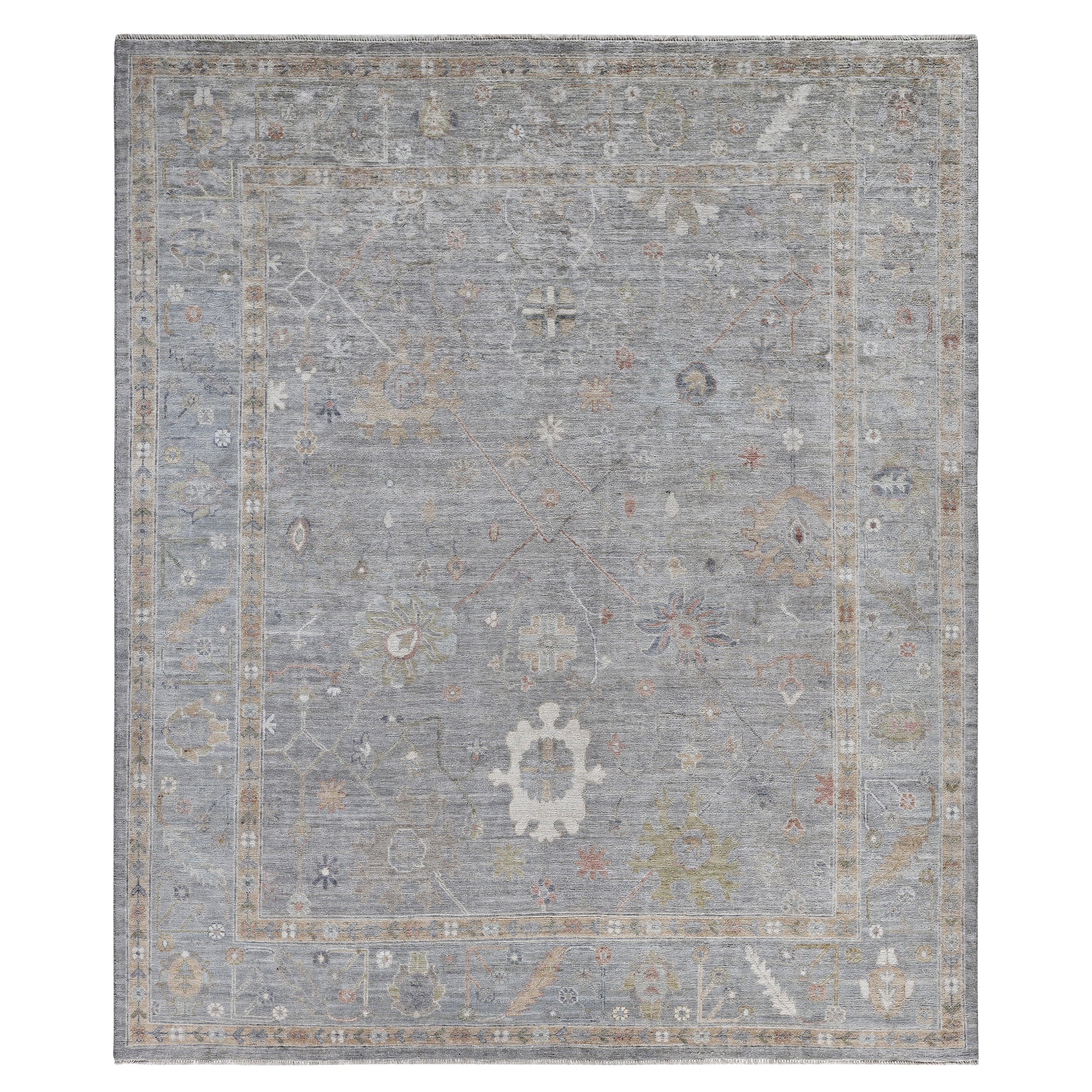 Oushak One-of-a-Kind Wool Gray Area Rug 8' 4" x 9' 11" For Sale