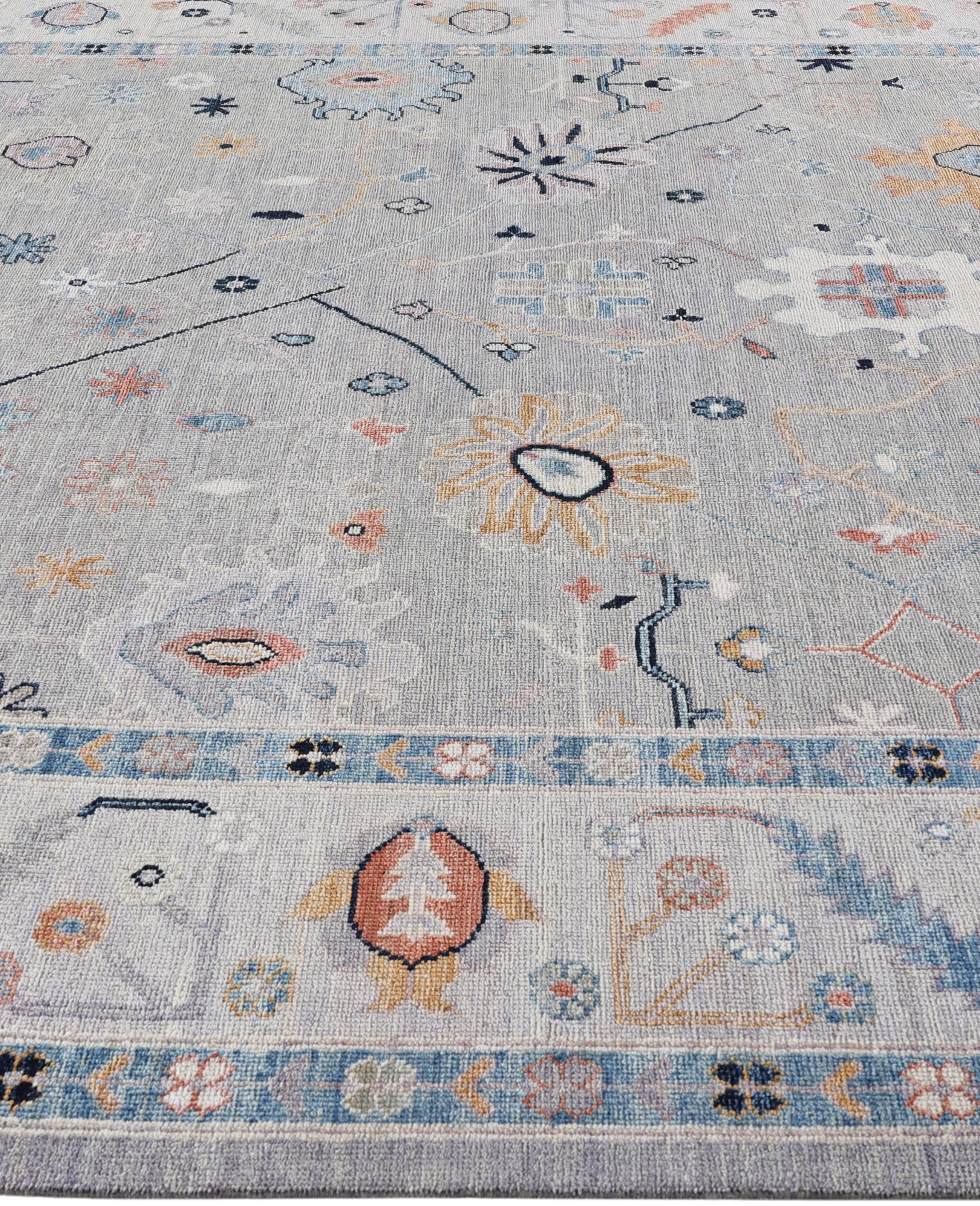 Hand-Knotted Oushak One-of-a-Kind Wool Gray Area Rug 9' 0
