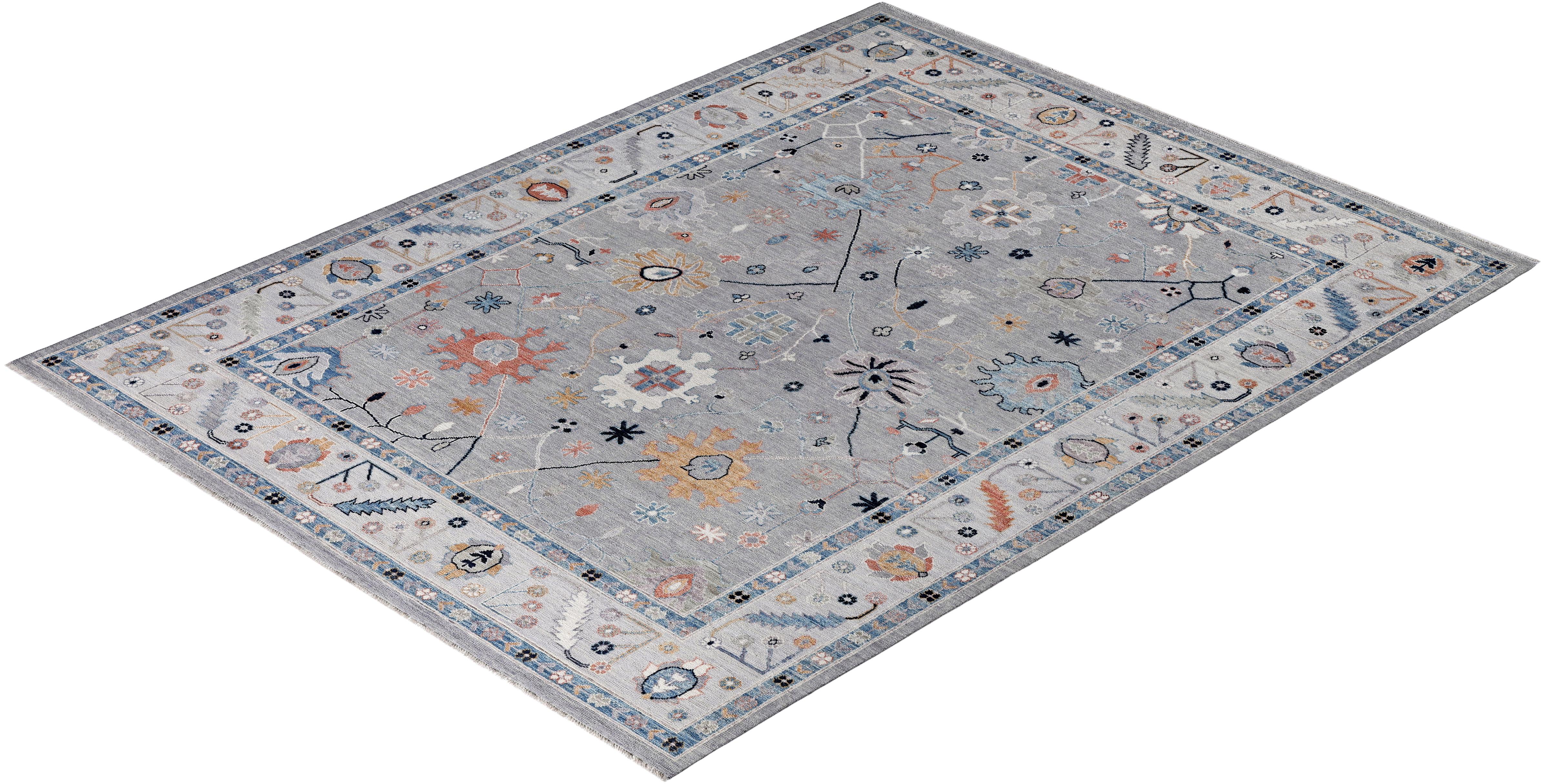Oushak One-of-a-Kind Wool Gray Area Rug 9' 0