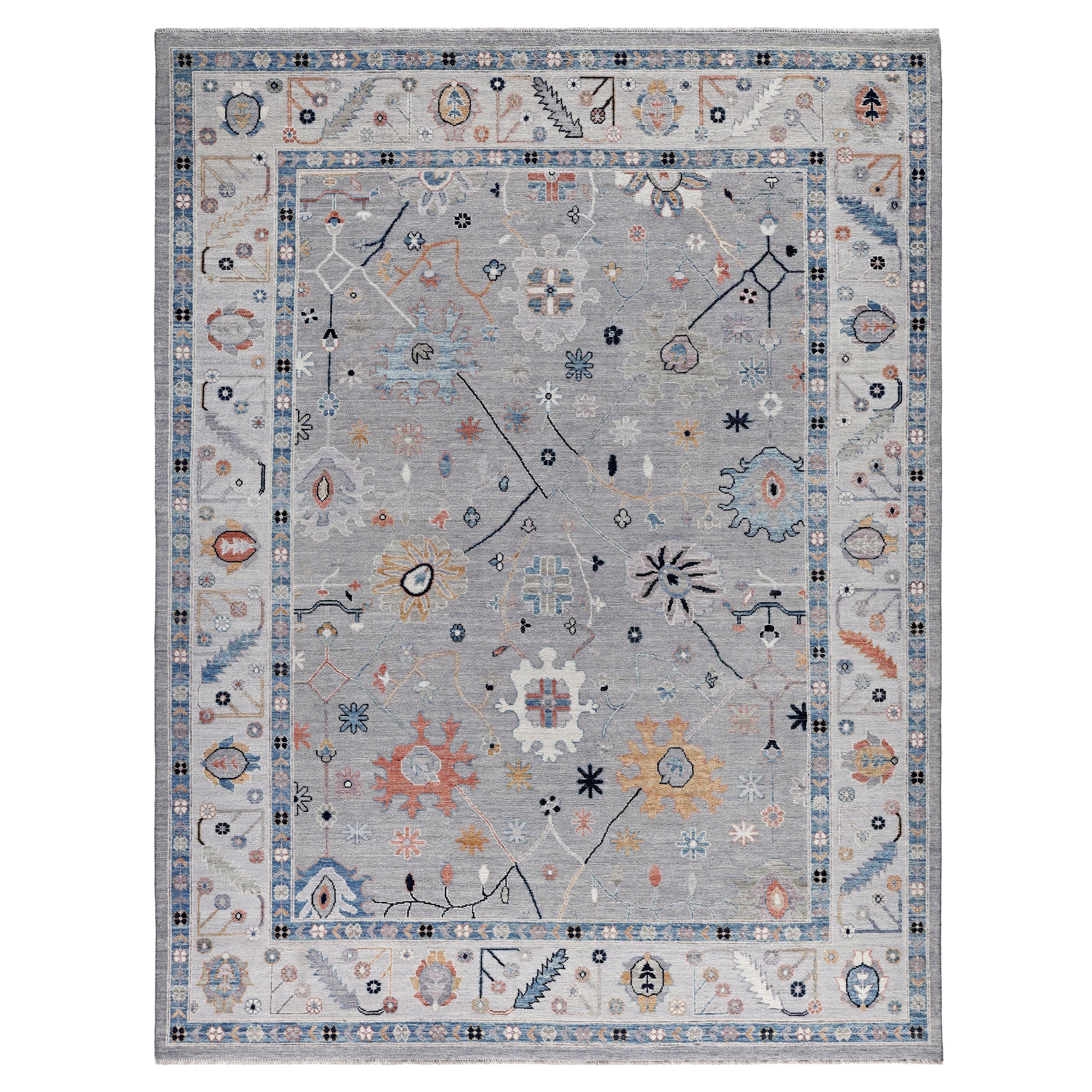 Oushak One-of-a-Kind Wool Gray Area Rug 9' 0" x 11' 10"