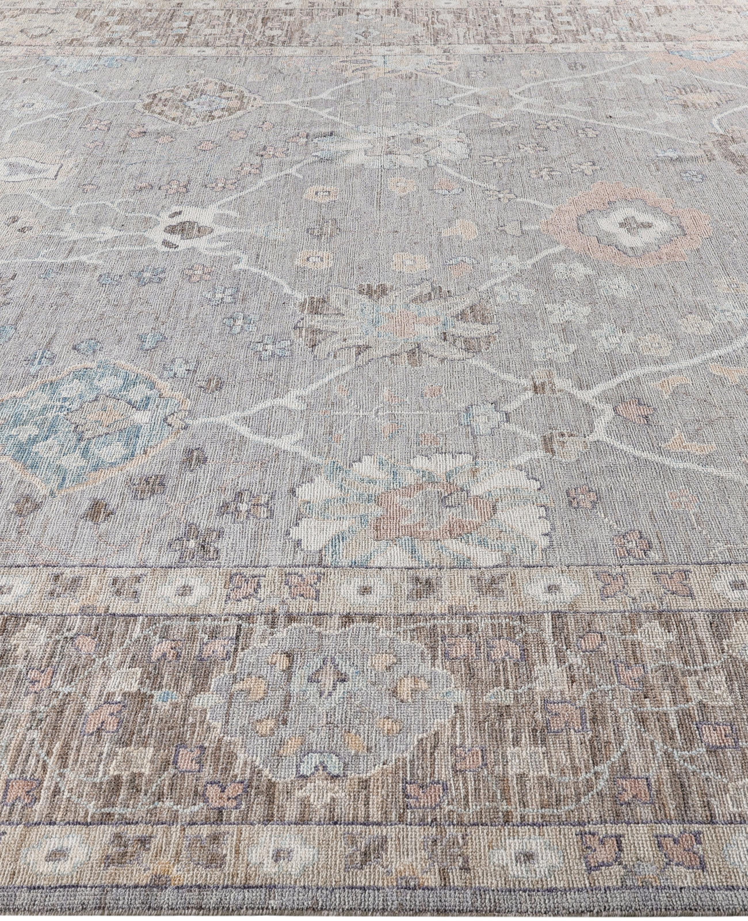 Hand-Knotted Oushak One-of-a-Kind Wool Gray Area Rug 9' 2