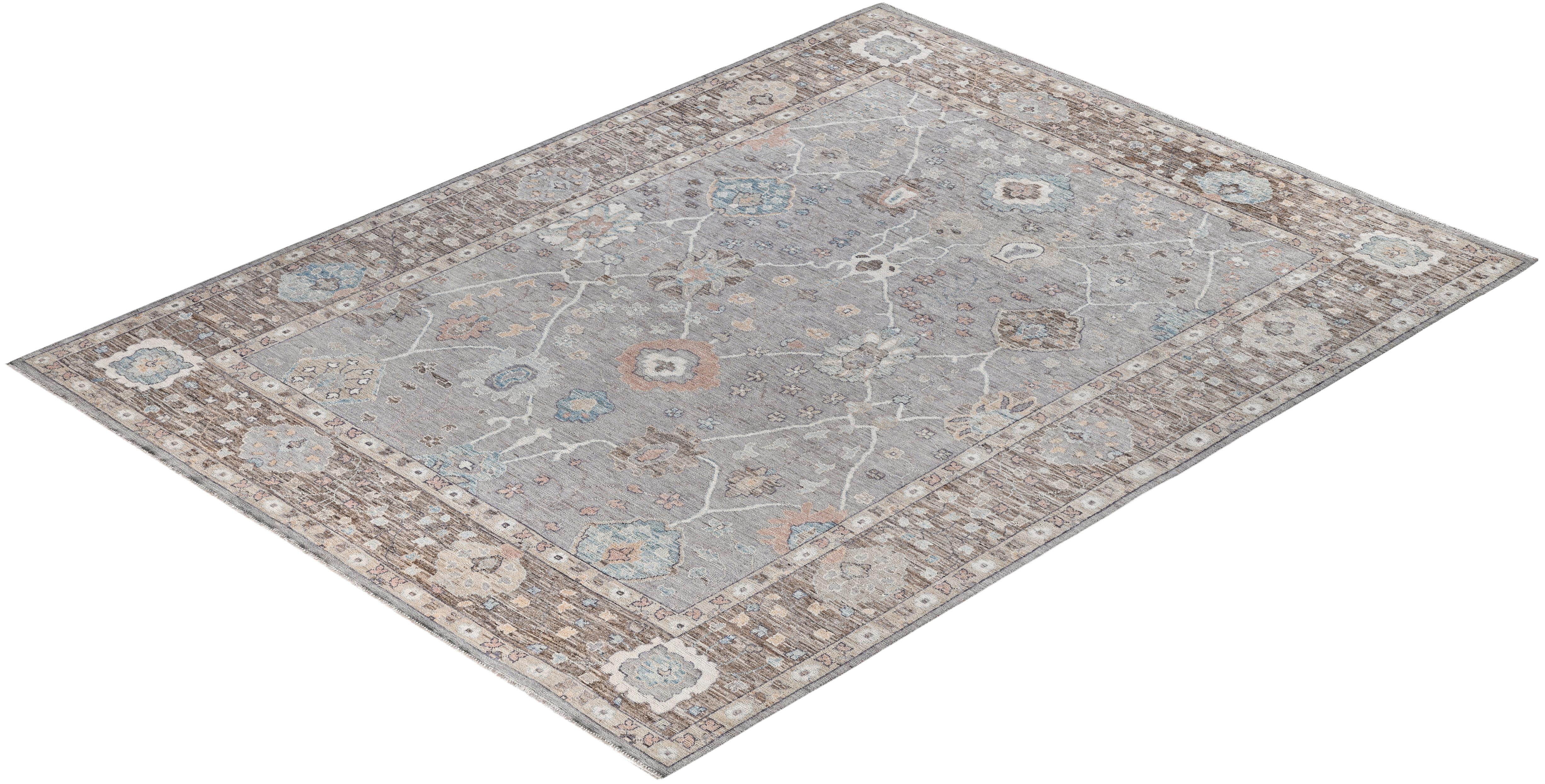Oushak One-of-a-Kind Wool Gray Area Rug 9' 2